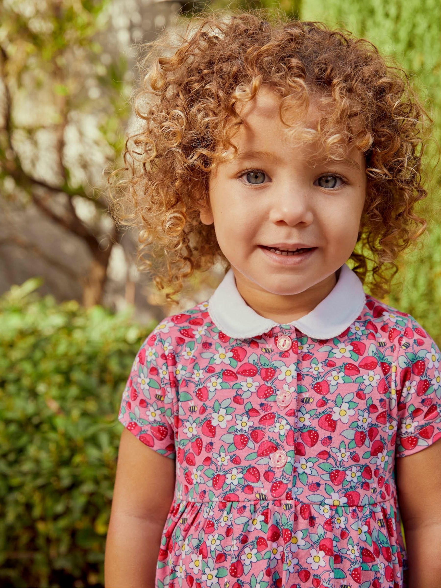 Pink Girls Pretty Strawberry Print Pet in Pocket Dress - Image 3 of 7