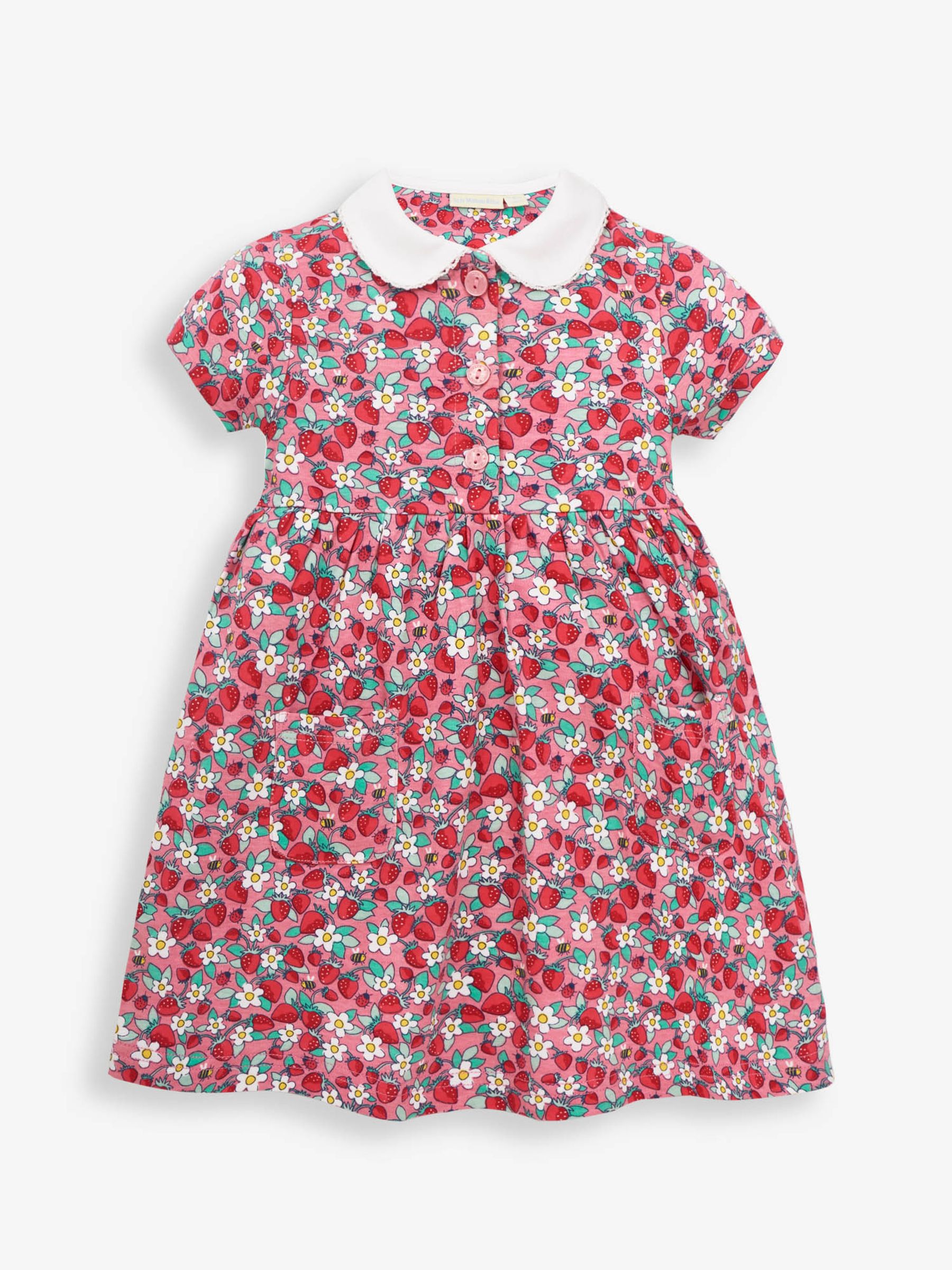 Pink Girls Pretty Strawberry Print Pet in Pocket Dress - Image 4 of 7