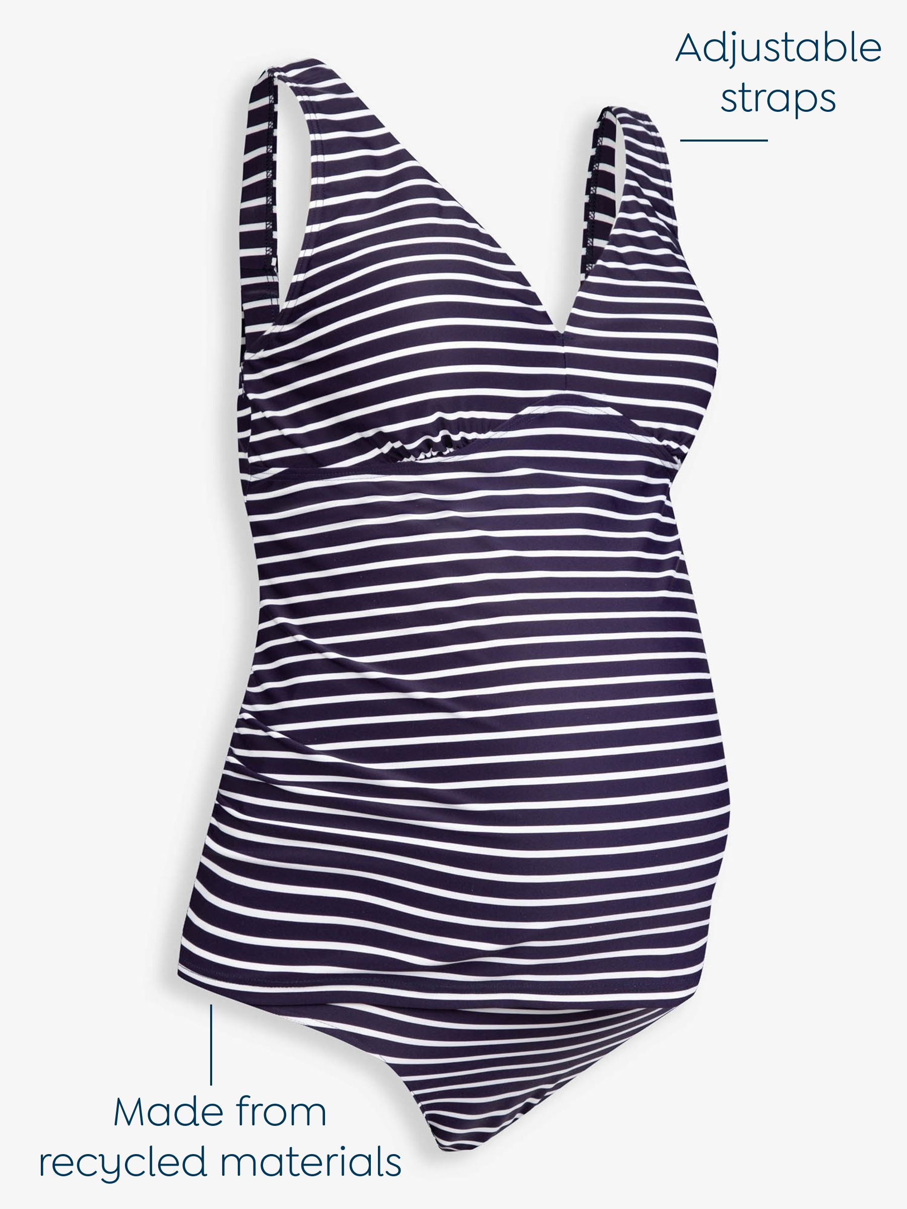 Navy White Stripe Spot Frill Maternity Tankini Set - Image 3 of 6