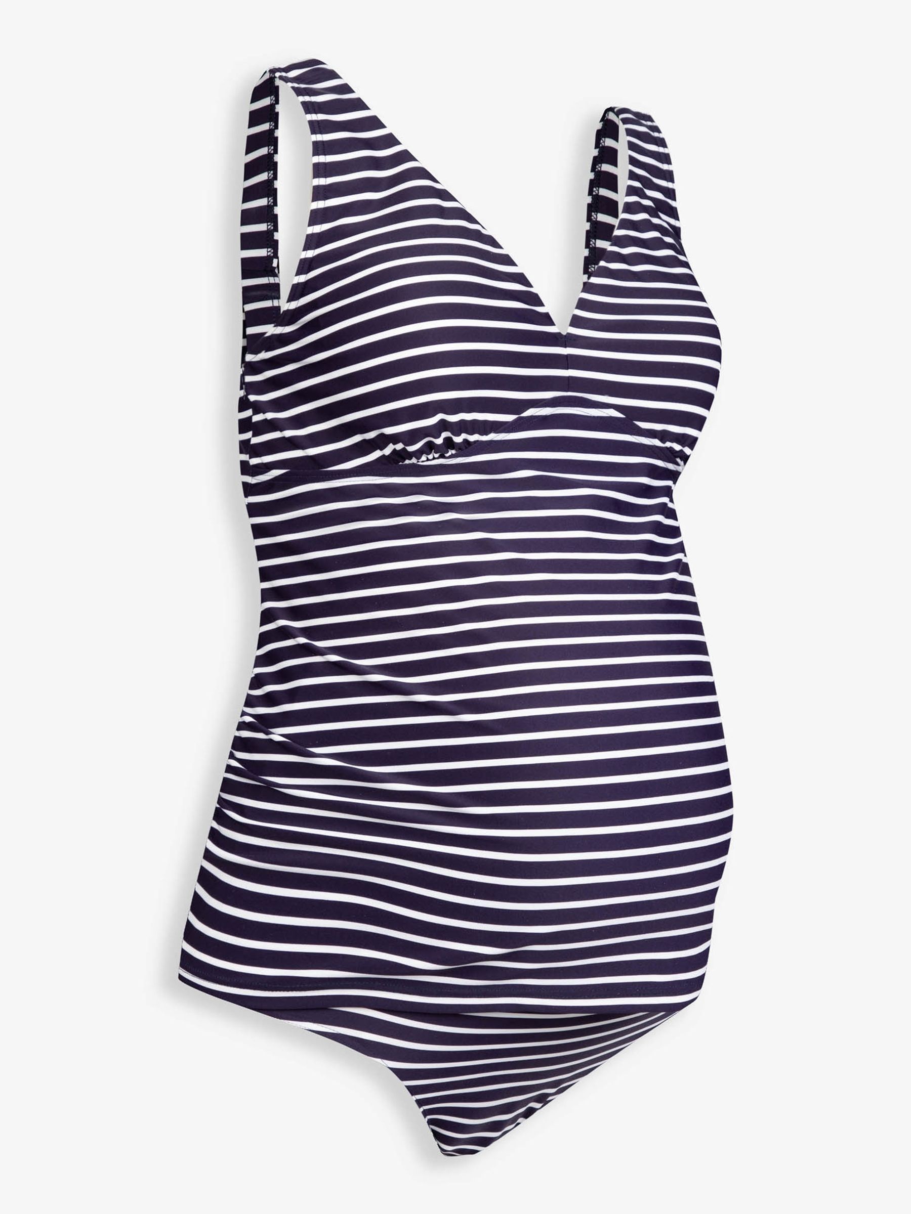 Navy White Stripe Spot Frill Maternity Tankini Set - Image 5 of 6