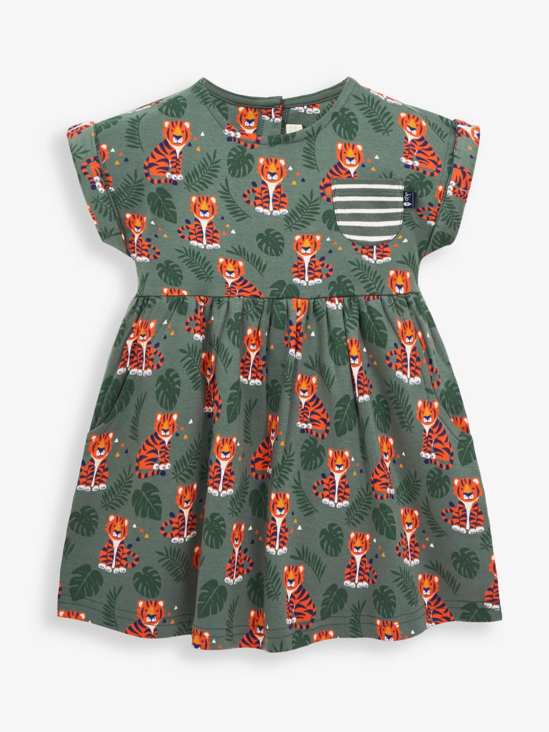 Khaki Girls Print Dress with Pockets - Image 1 of 2