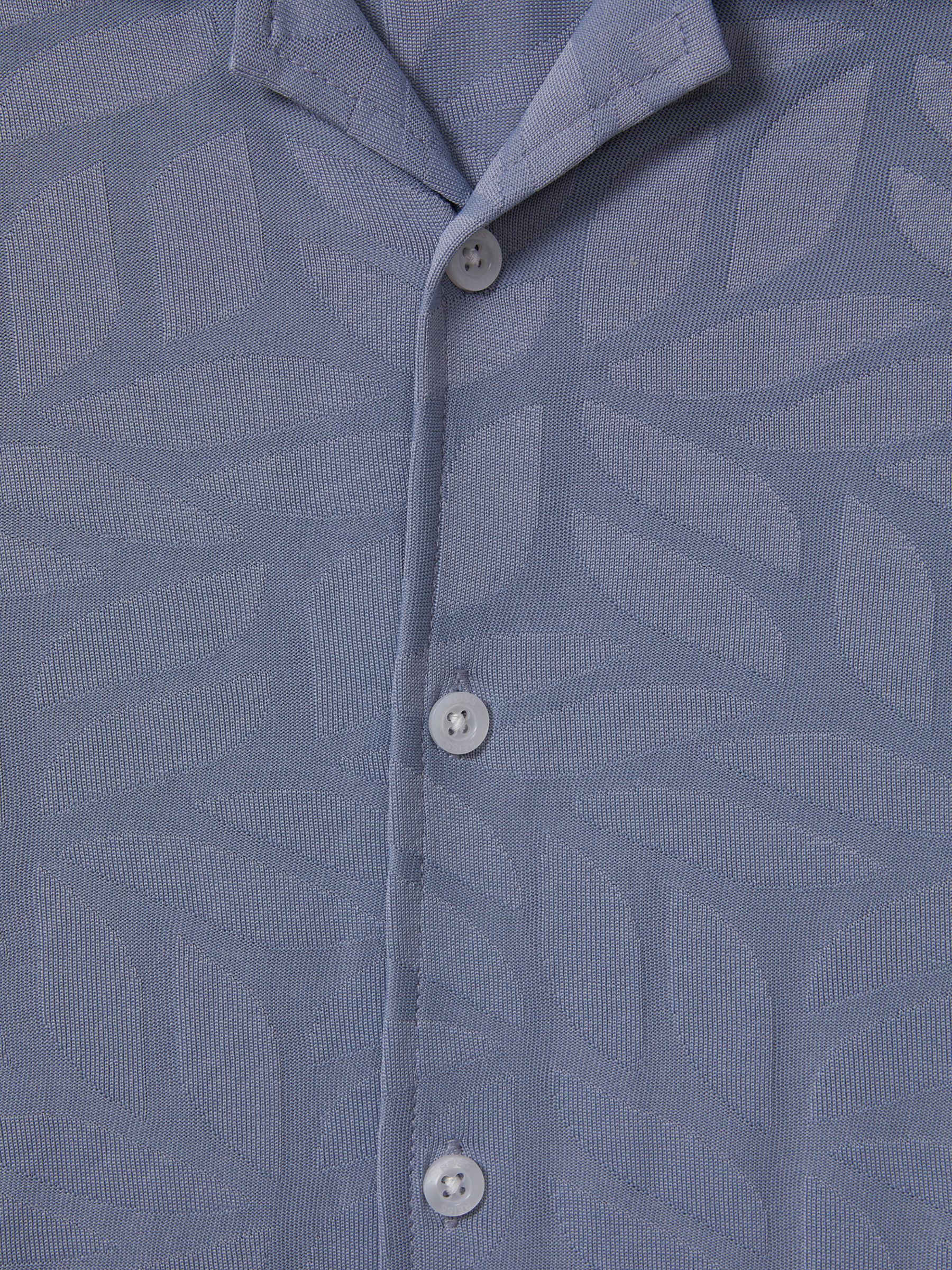 Junior Printed Cuban Collar Button Through T-Shirt in Blue - Image 7 of 12