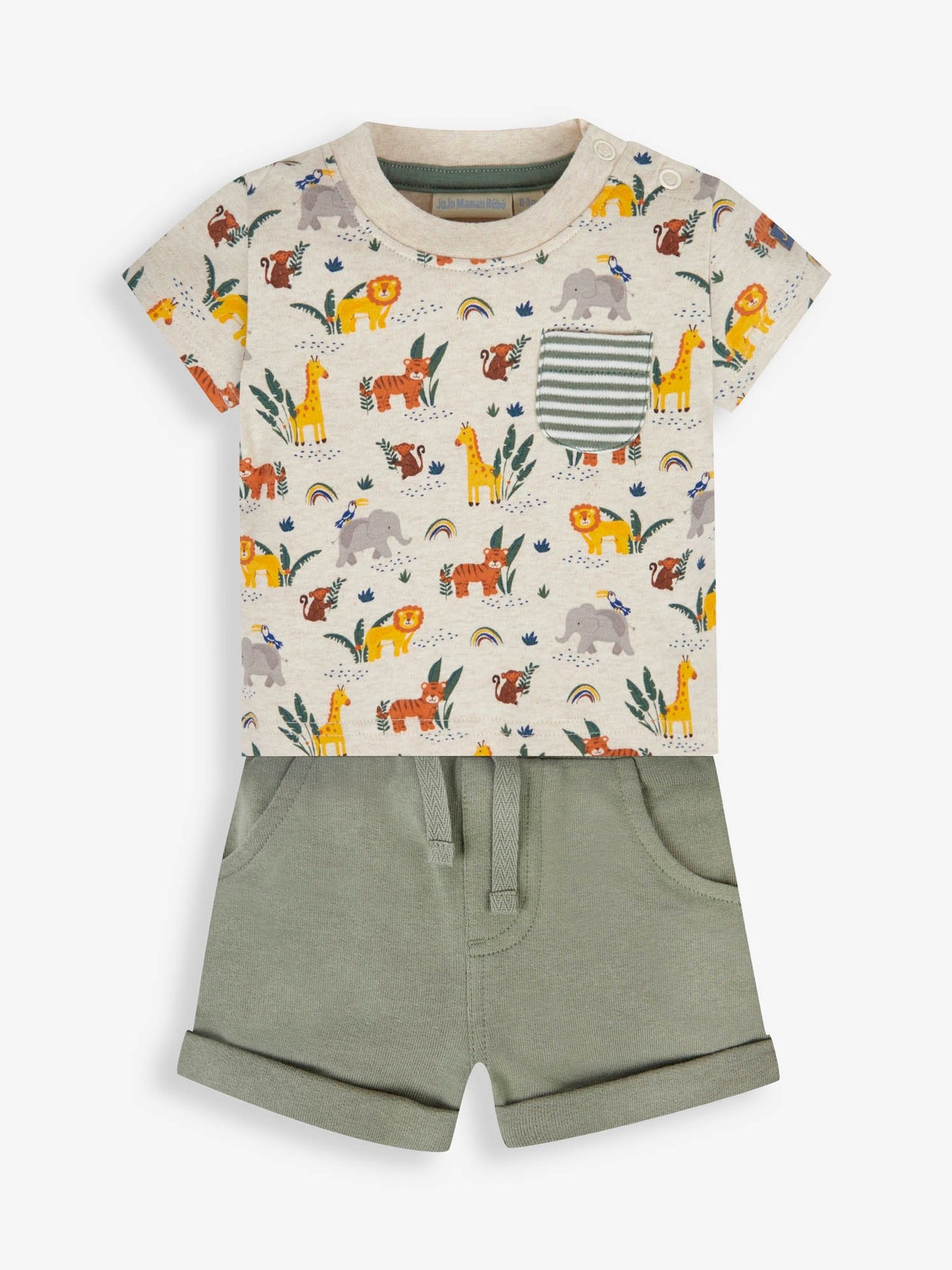 Ecru 2-Piece Giraffe Print T-Shirt & Shorts Set - Image 1 of 6