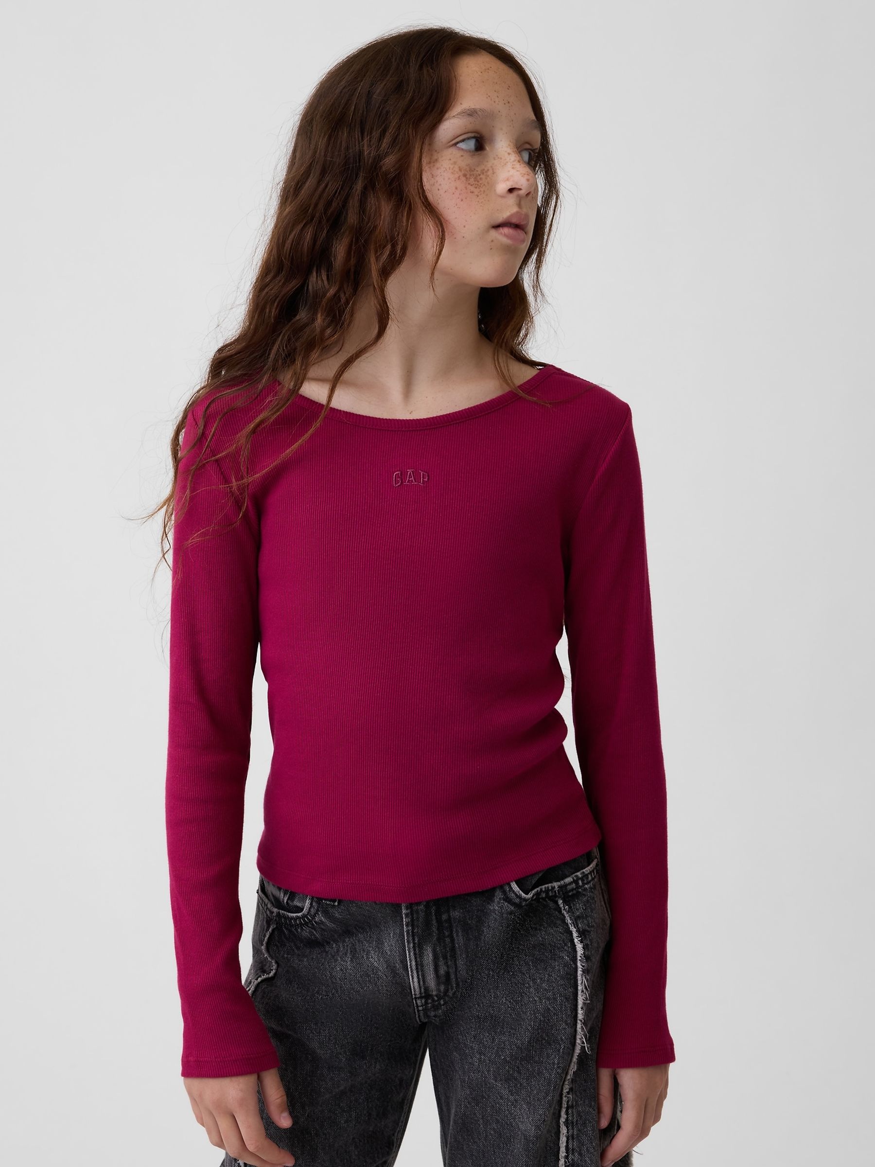 Burgundy Red Mini Logo Long Sleeve T-Shirt - Image 1 of 4