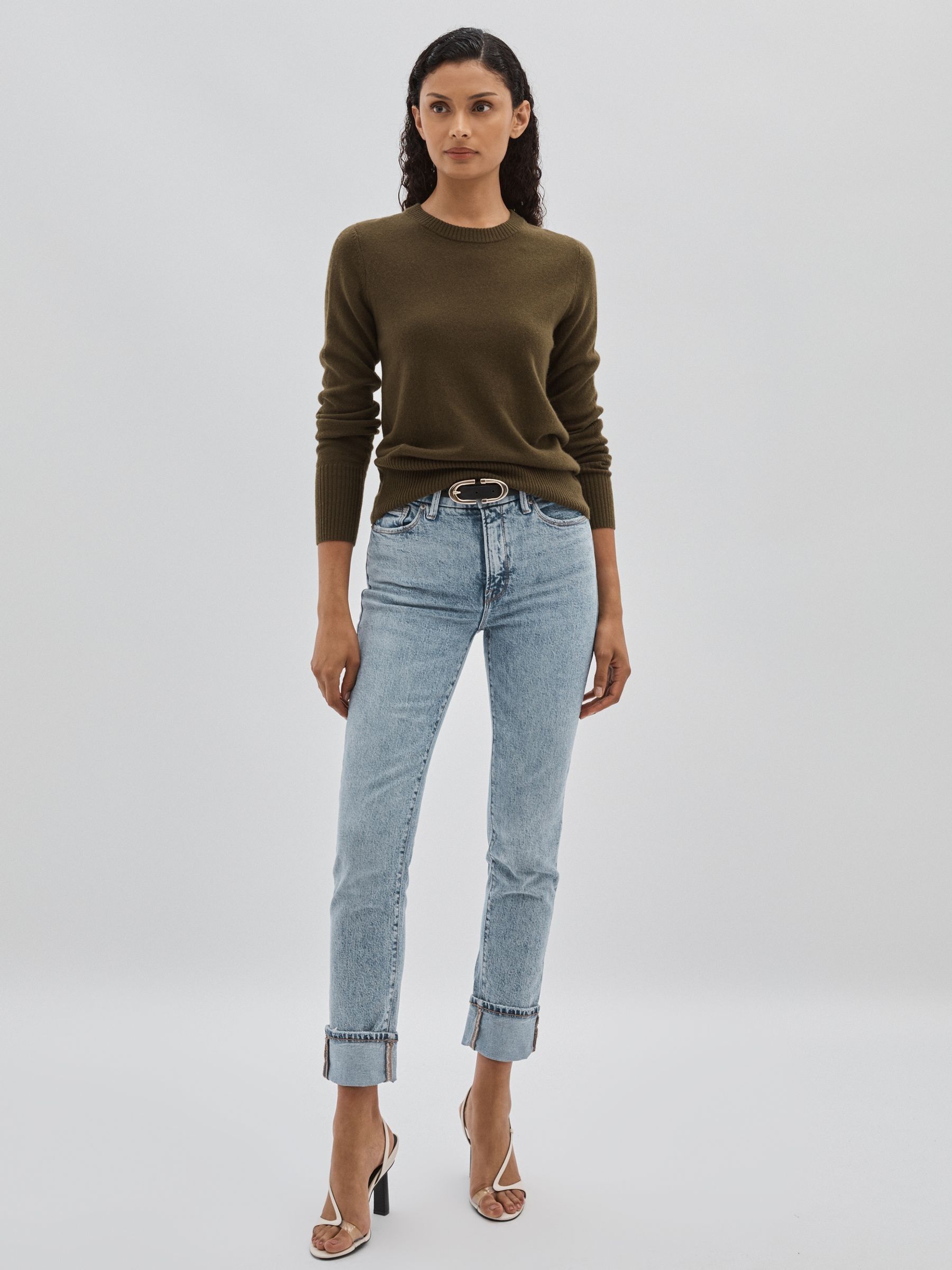 Cropped Denim Jeans in Mid Blue - Image 1 of 6