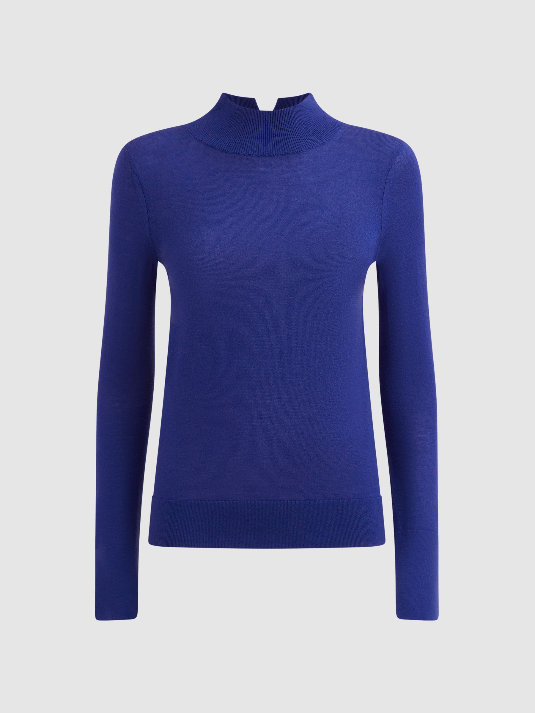 Merino Wool Fitted Funnel Neck Top in Blue - Image 2 of 5 Merino Wool Fitted Funnel Neck Top in Blue - Image 2 of 5