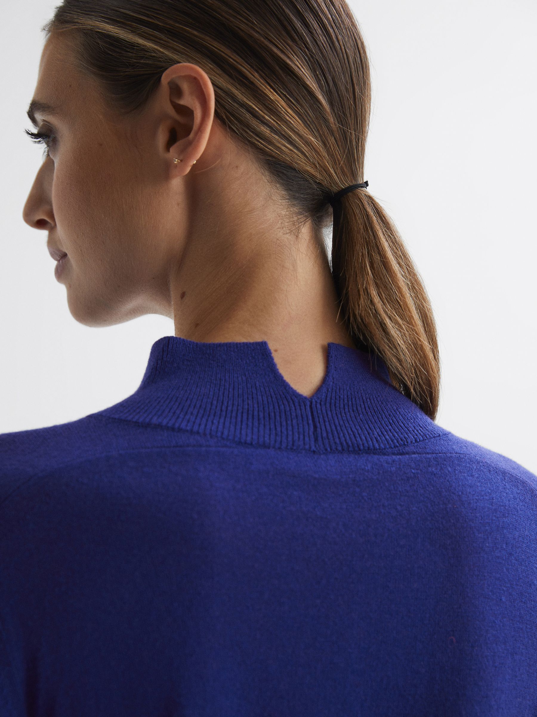 Merino Wool Fitted Funnel Neck Top in Blue - Image 4 of 5