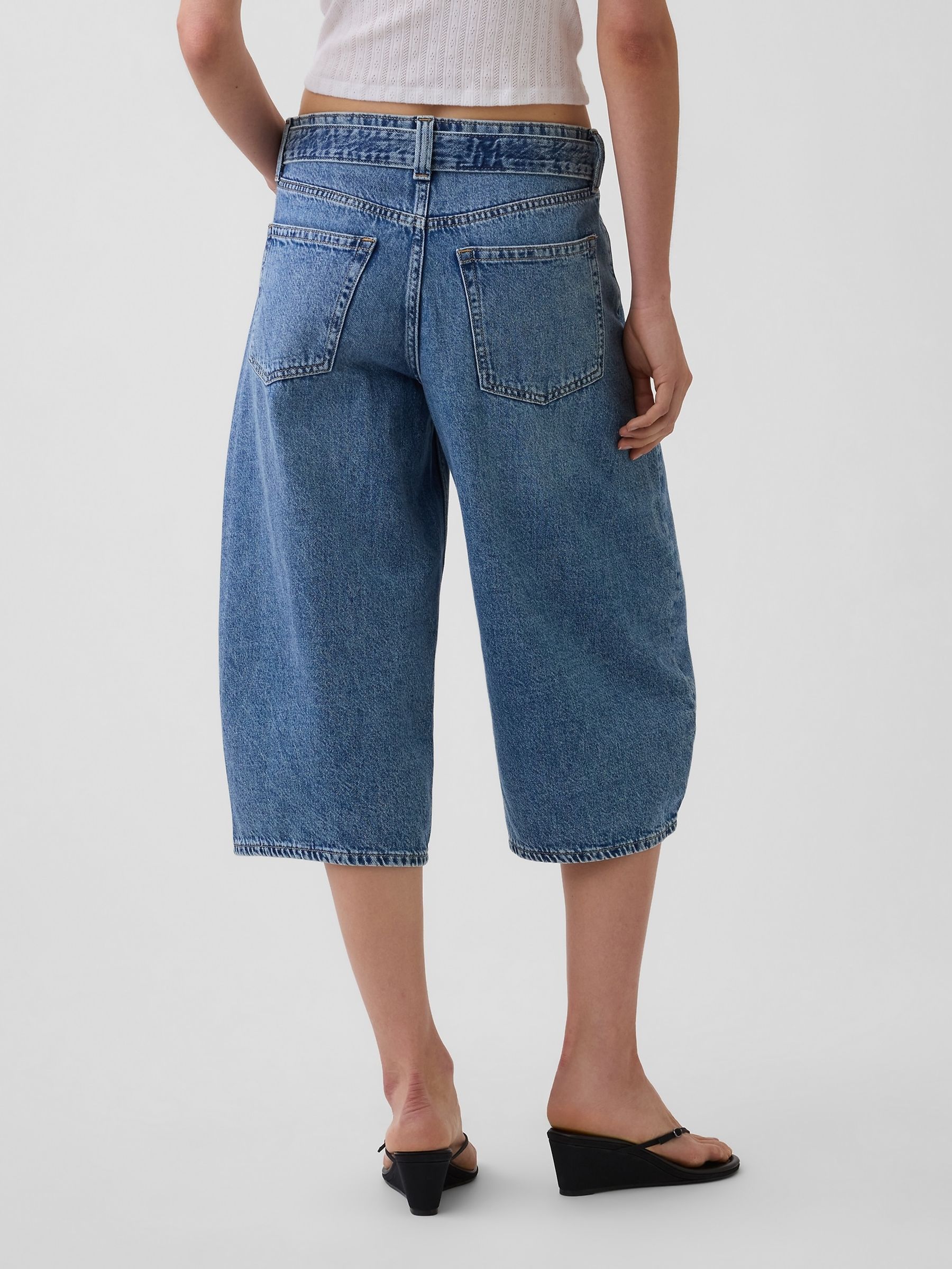 Medium Wash High Waisted Belted Barrel Culotte Jeans - Image 2 of 5
