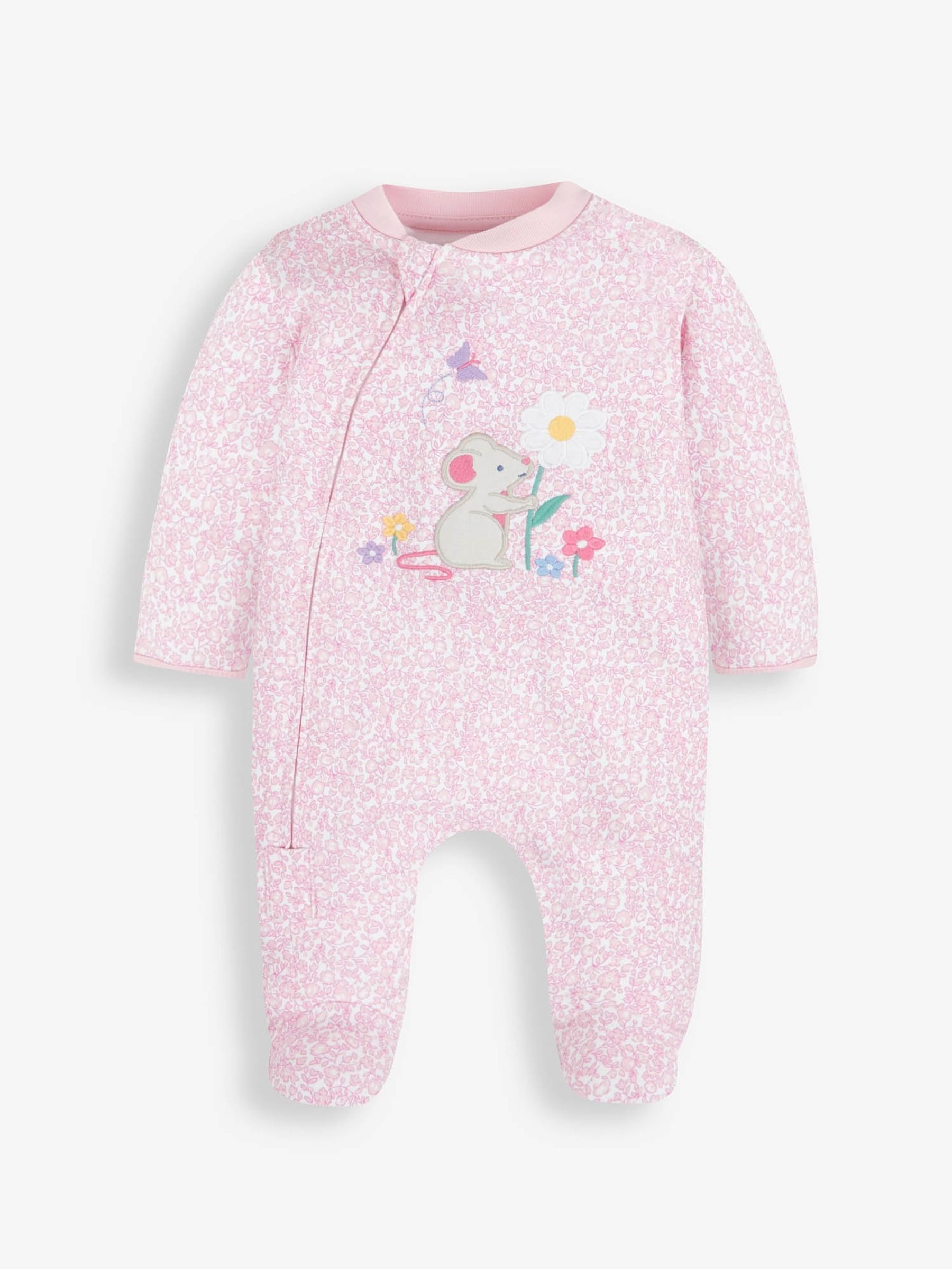 Pink Mouse Appliqué Zip Cotton Baby Sleepsuit - Image 2 of 4