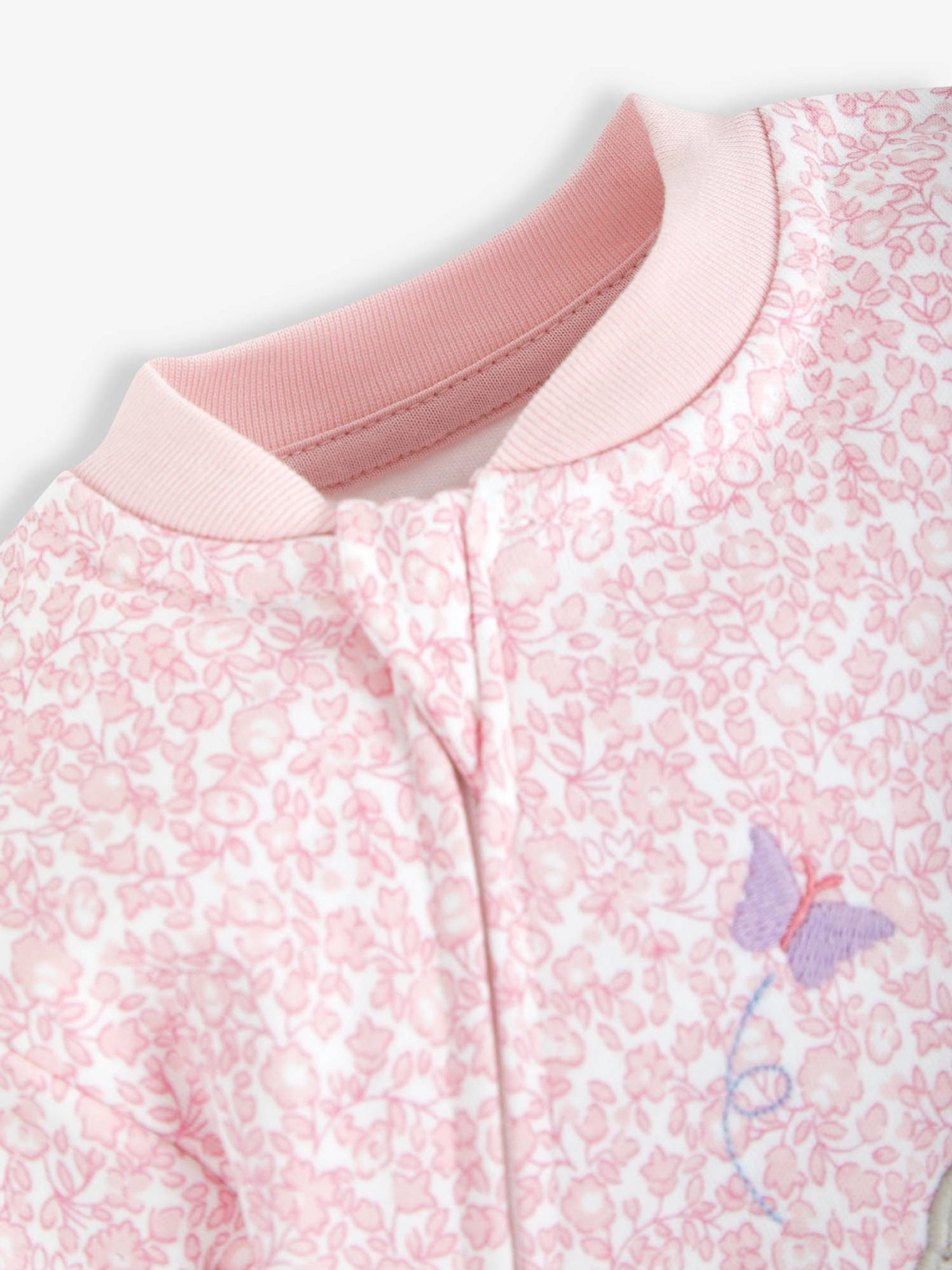 Pink Mouse Appliqué Zip Cotton Baby Sleepsuit - Image 3 of 4