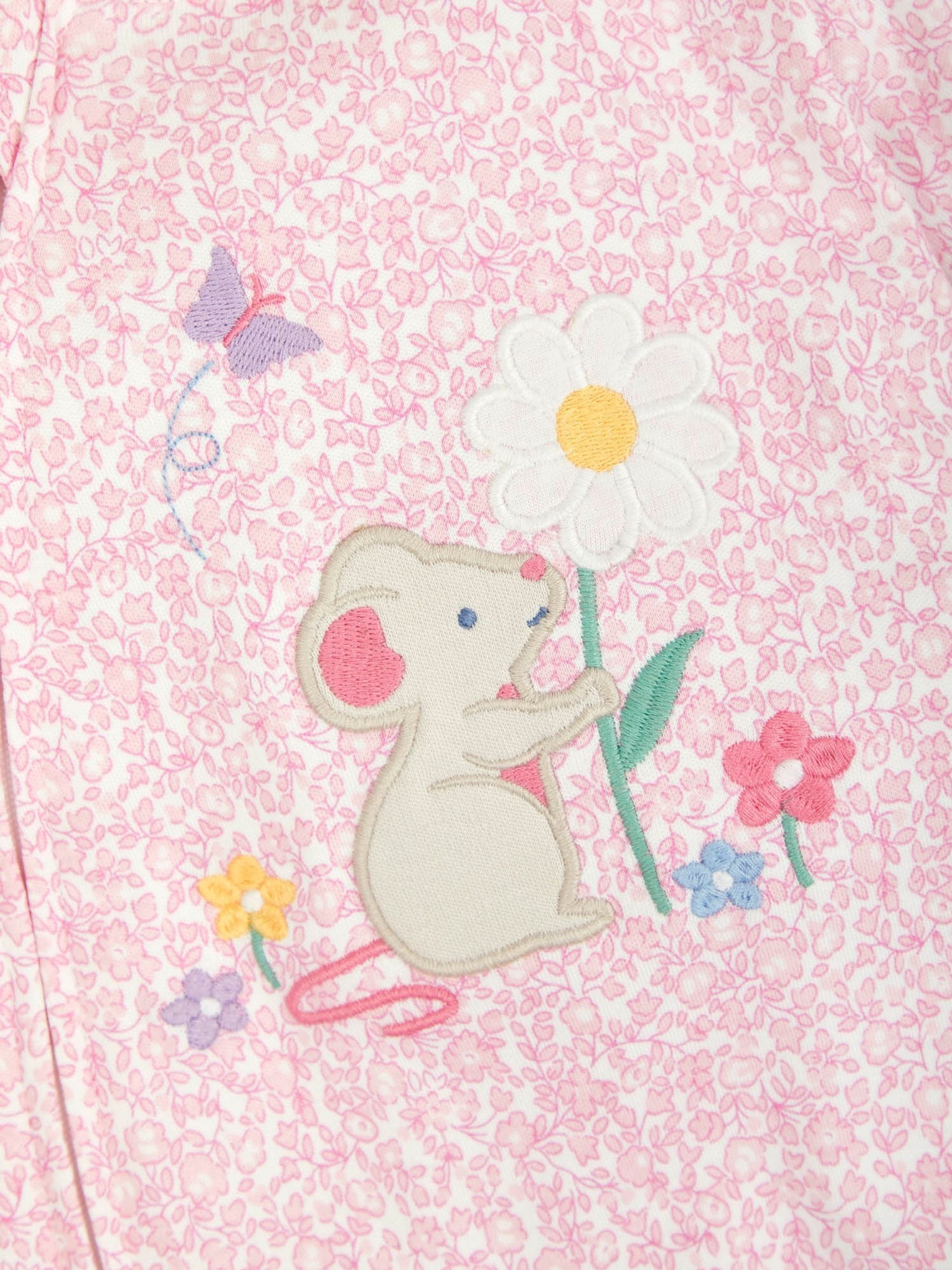 Pink Mouse Appliqué Zip Cotton Baby Sleepsuit - Image 4 of 4