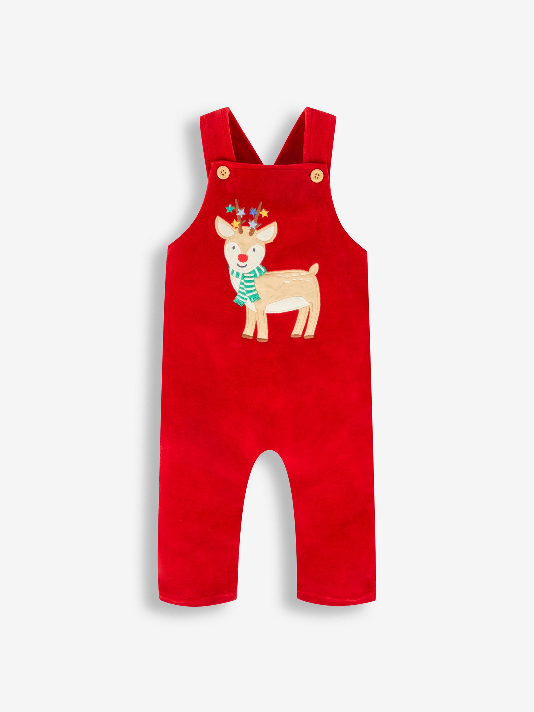 Red Reindeer 2-Piece Velour Appliqué Dungaree & Top Set - Image 3 of 5