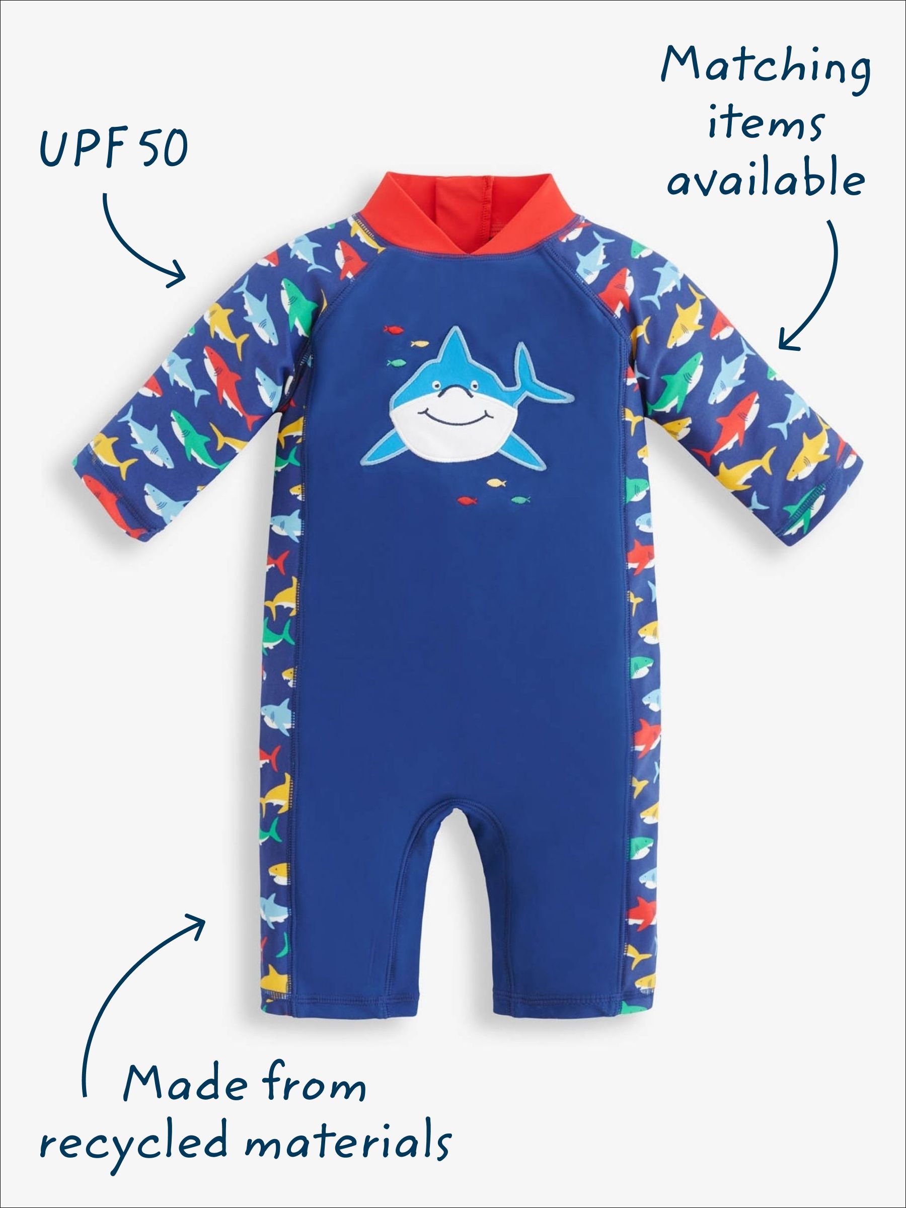 Navy Blue Shark UPF 50 1-Piece Sun Protection Suit - Image 4 of 5