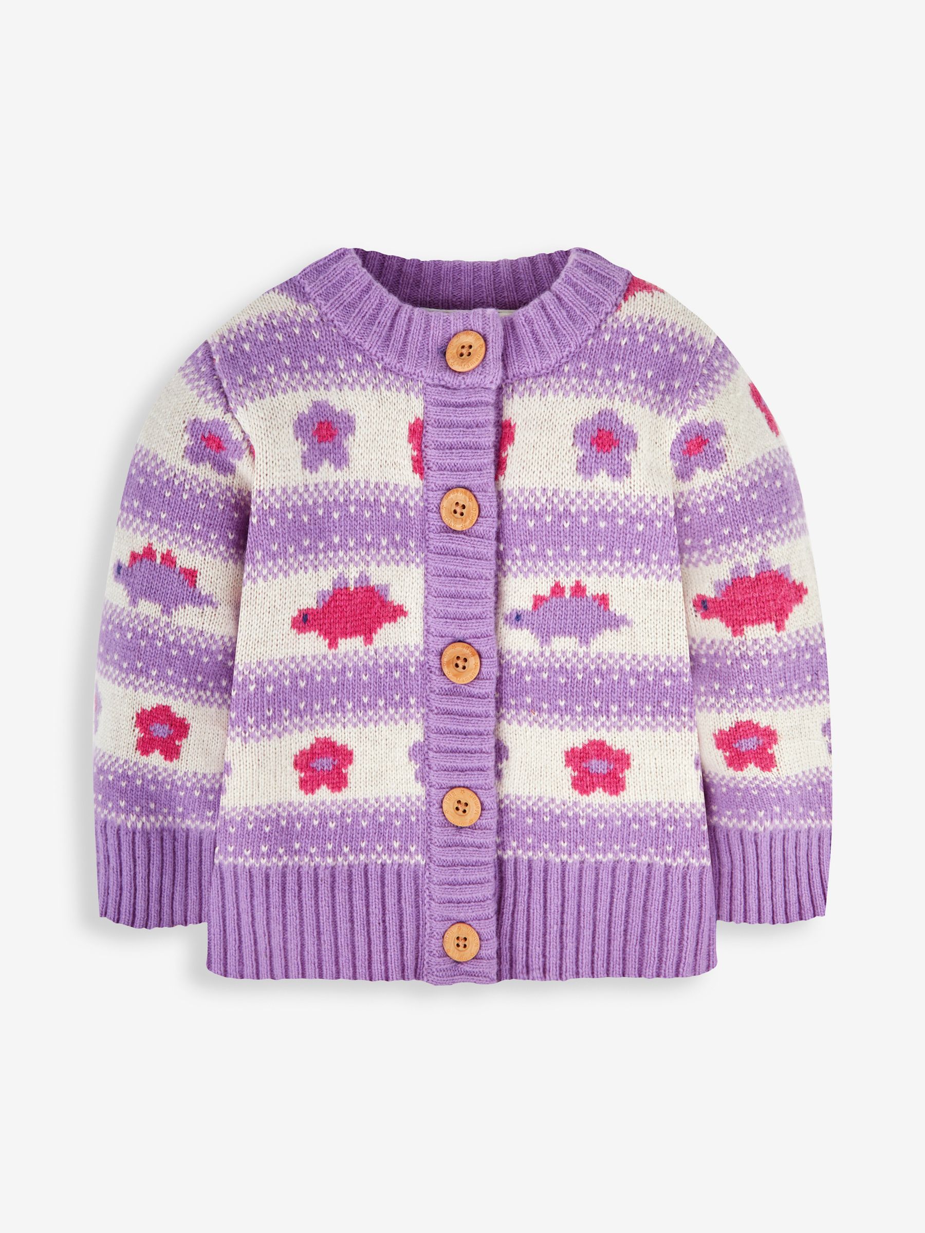 Lilac Purple Dino Fairisle Pattern Cardigan - Image 1 of 2