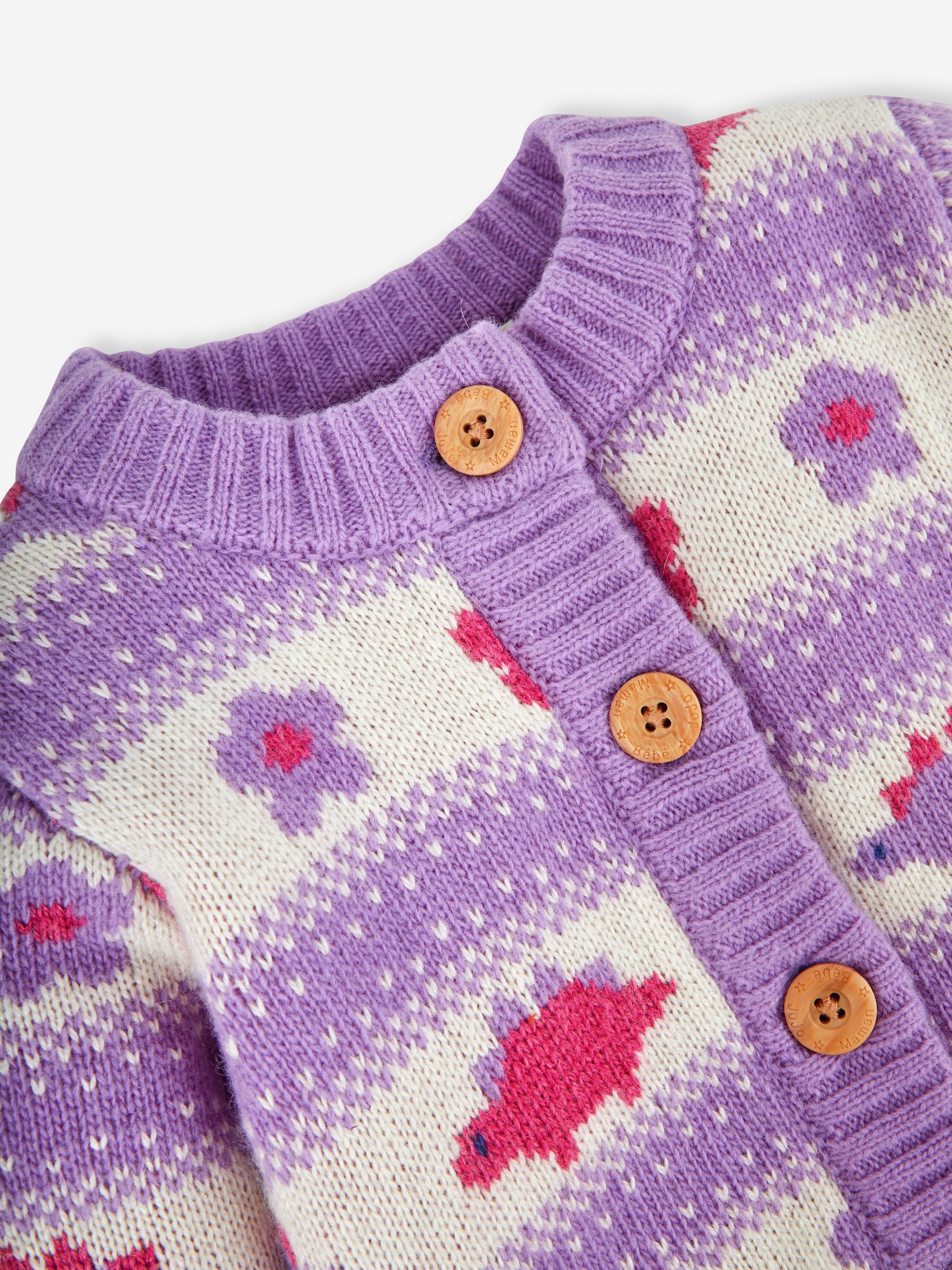 Lilac Purple Dino Fairisle Pattern Cardigan - Image 2 of 2