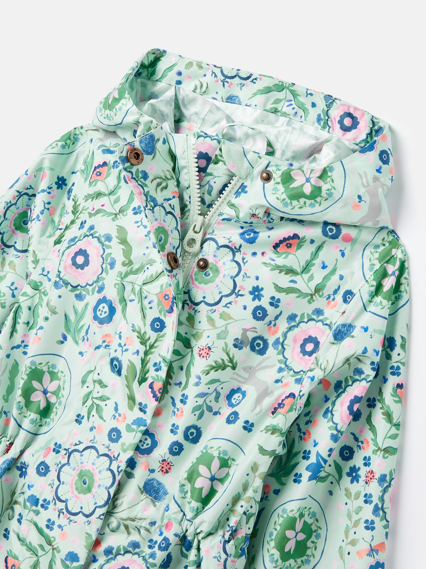 Girls' Rainford Green Floral Waterproof Packable Raincoat With Hood - Image 3 of 8