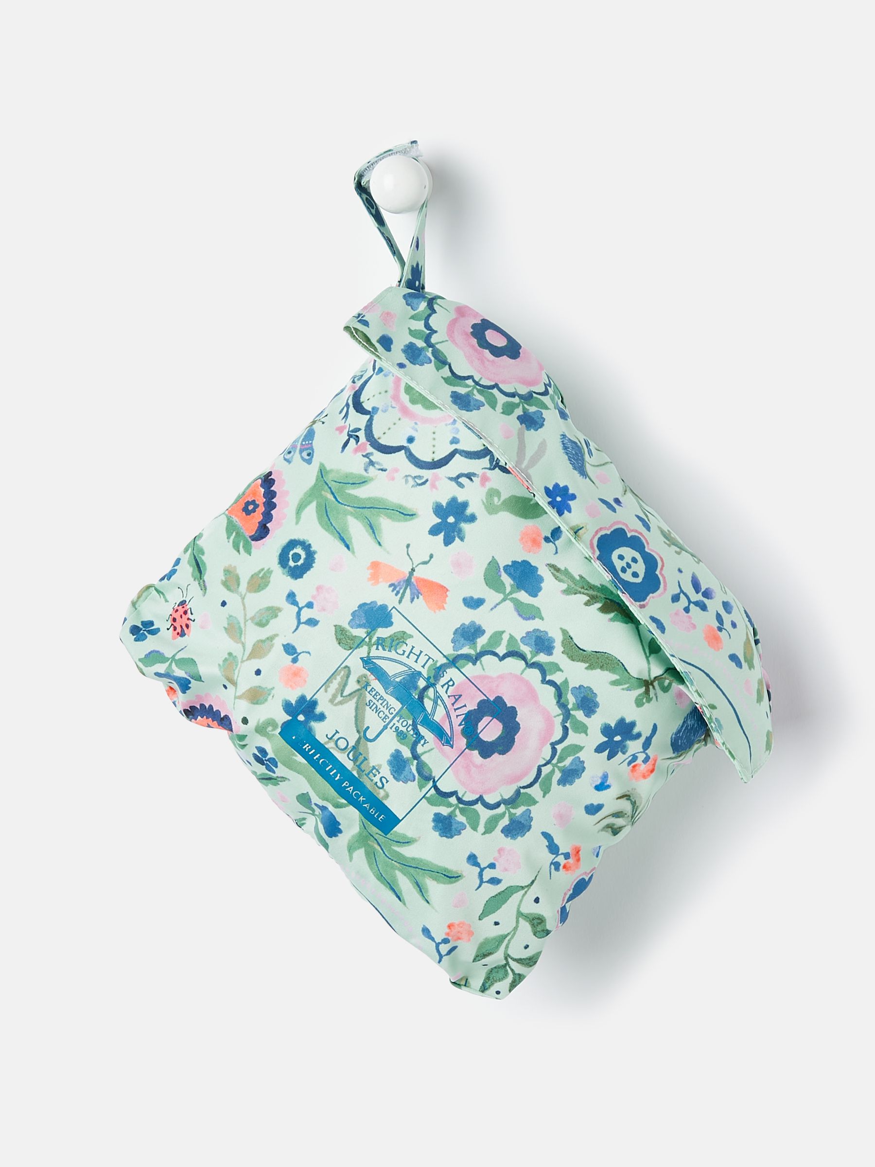 Girls' Rainford Green Floral Waterproof Packable Raincoat With Hood - Image 4 of 8