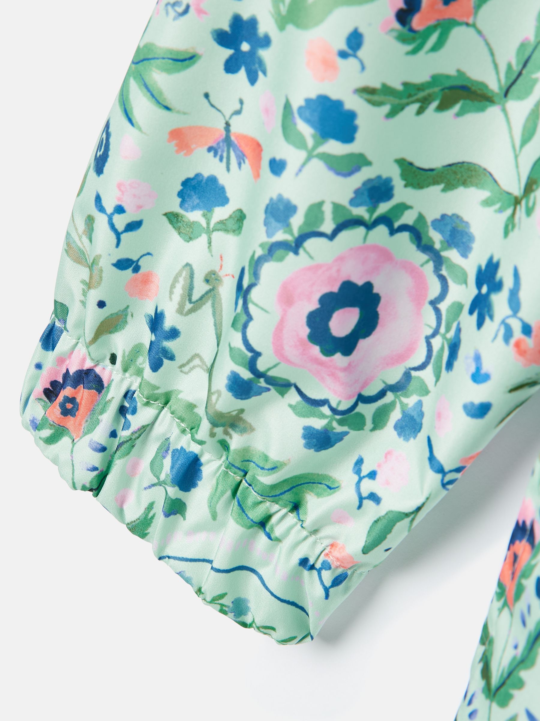 Girls' Rainford Green Floral Waterproof Packable Raincoat With Hood - Image 5 of 8