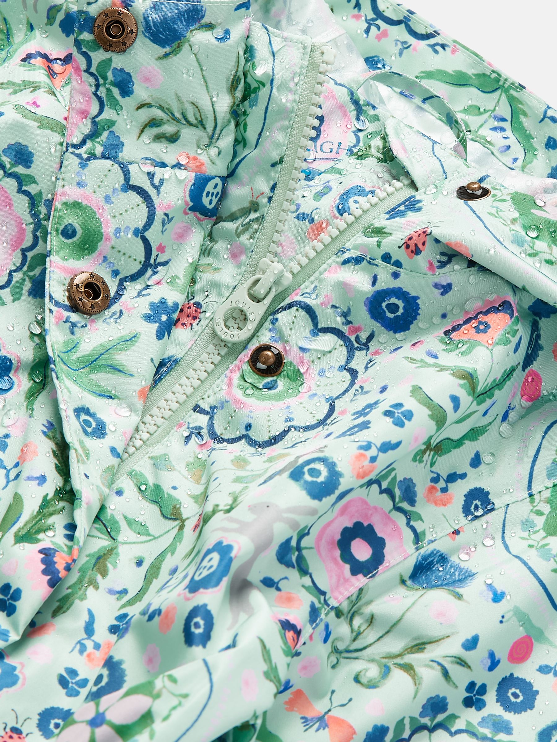 Girls' Rainford Green Floral Waterproof Packable Raincoat With Hood - Image 7 of 8