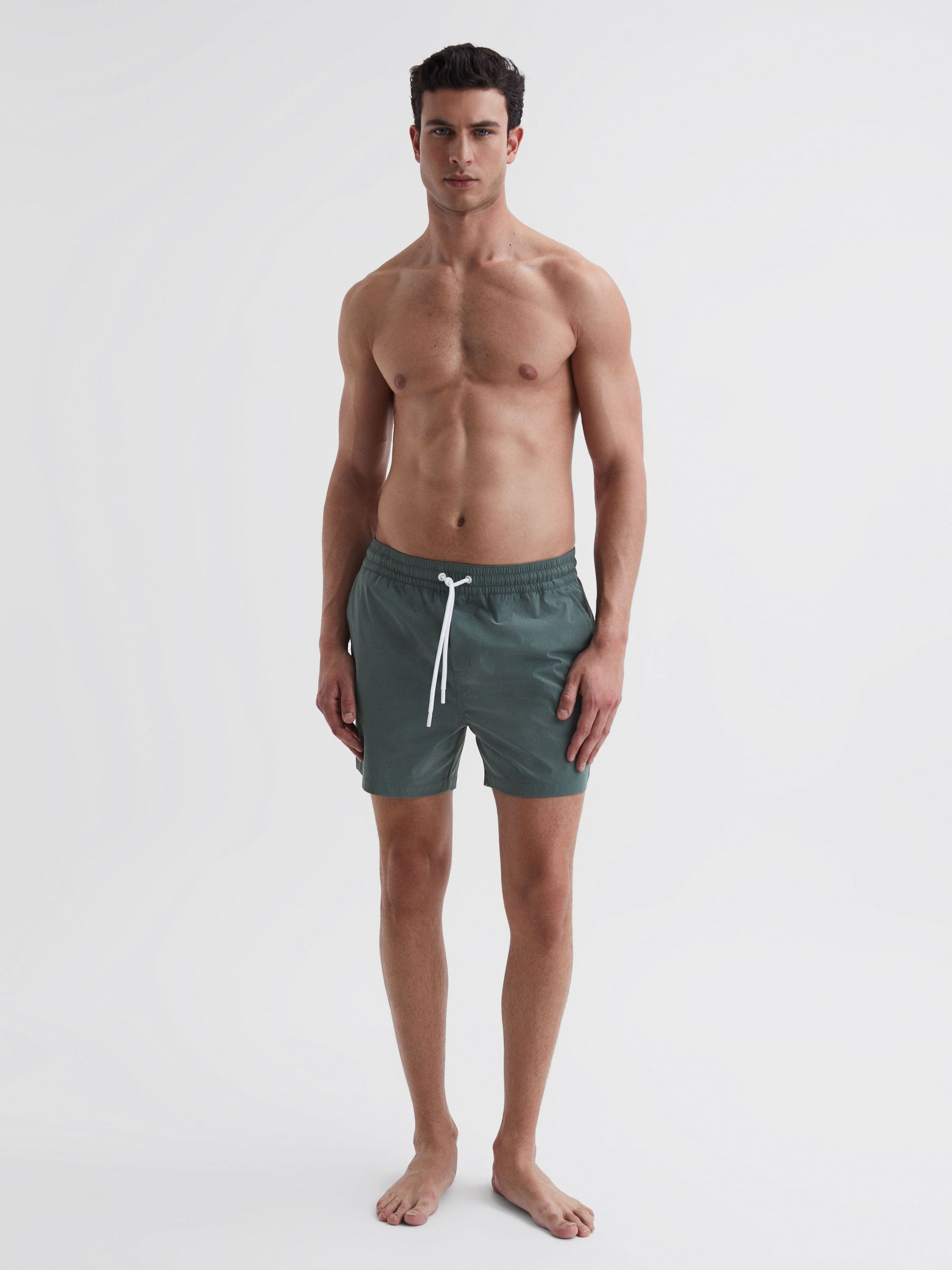 Plain Drawstring Swim Shorts in Dark Sage - Image 1 of 5