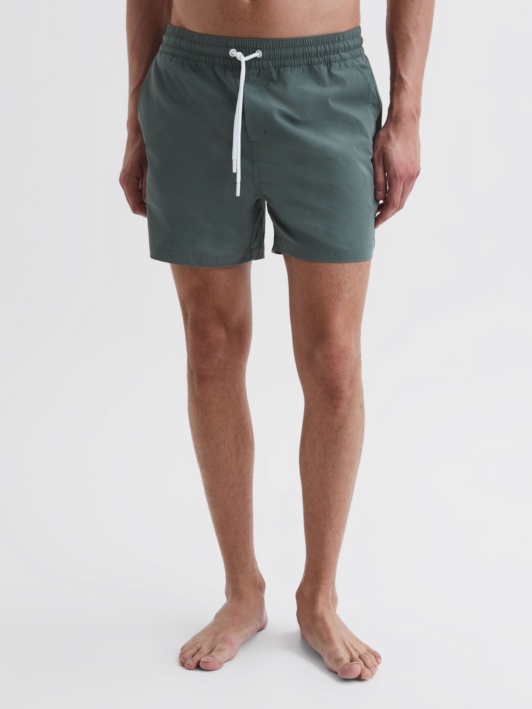 Plain Drawstring Swim Shorts in Dark Sage - Image 3 of 5