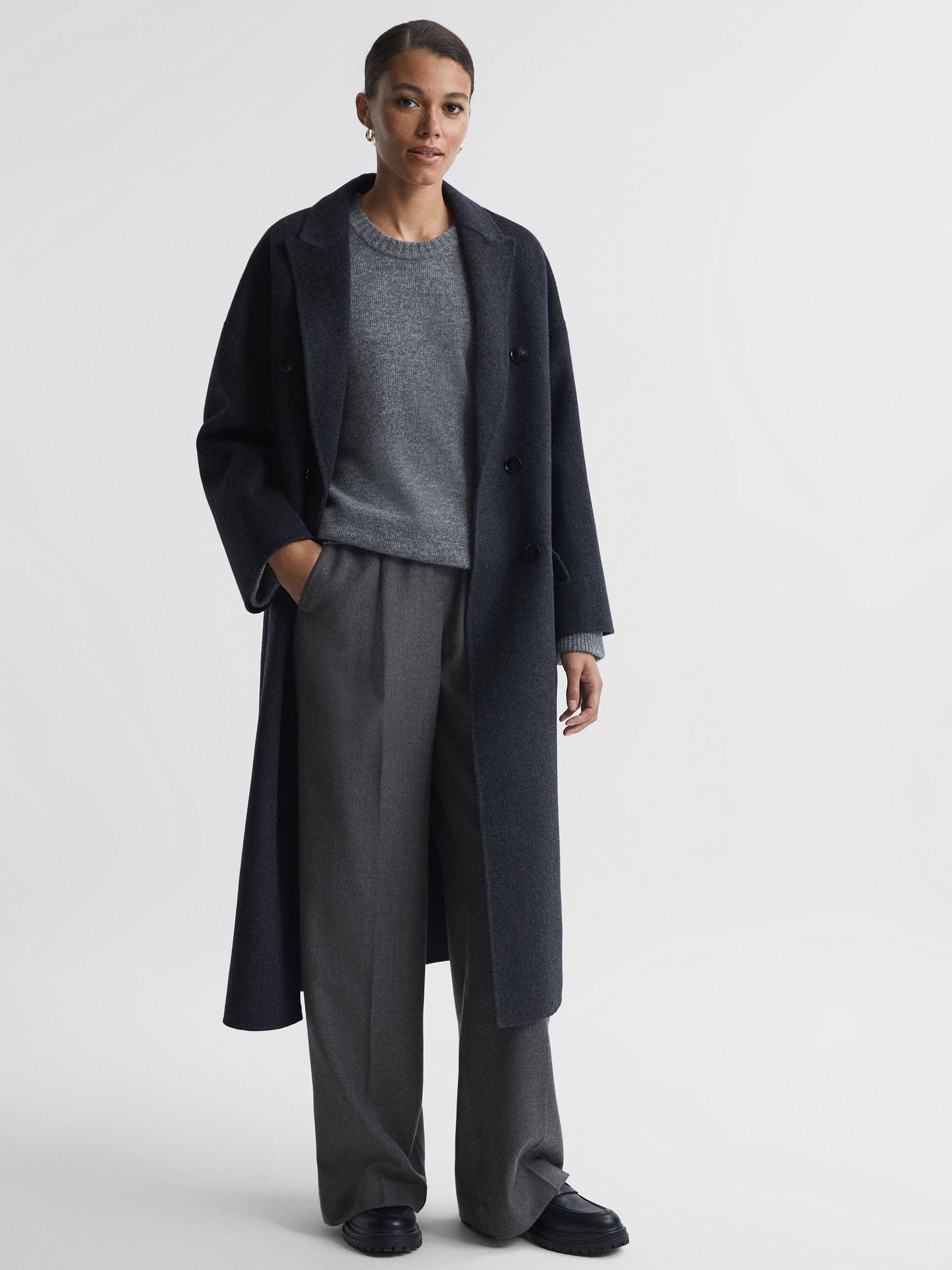 Wool Blend Wide Leg Trousers in Grey - Image 1 of 5