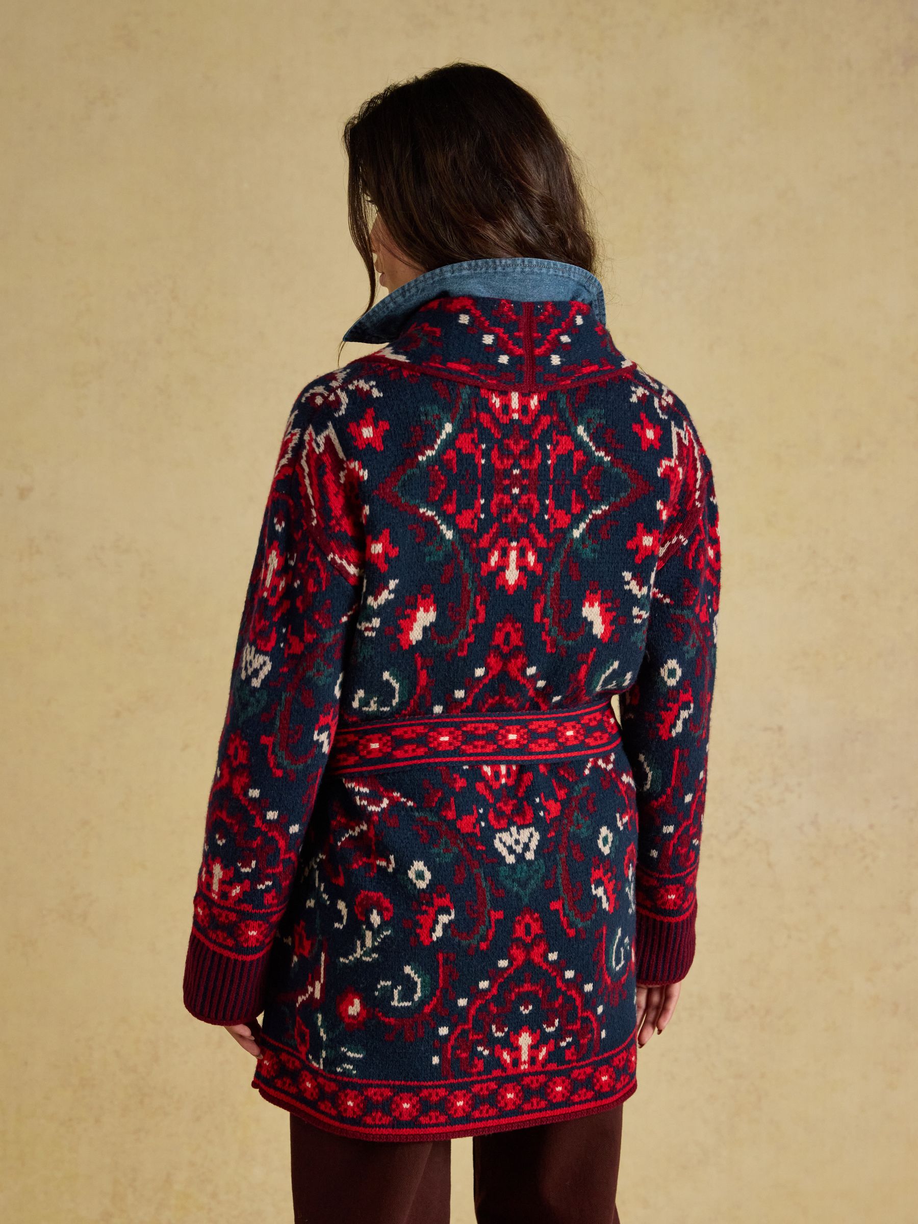 Red Wrap Floral Merino Wool Cardigan - Image 2 of 10