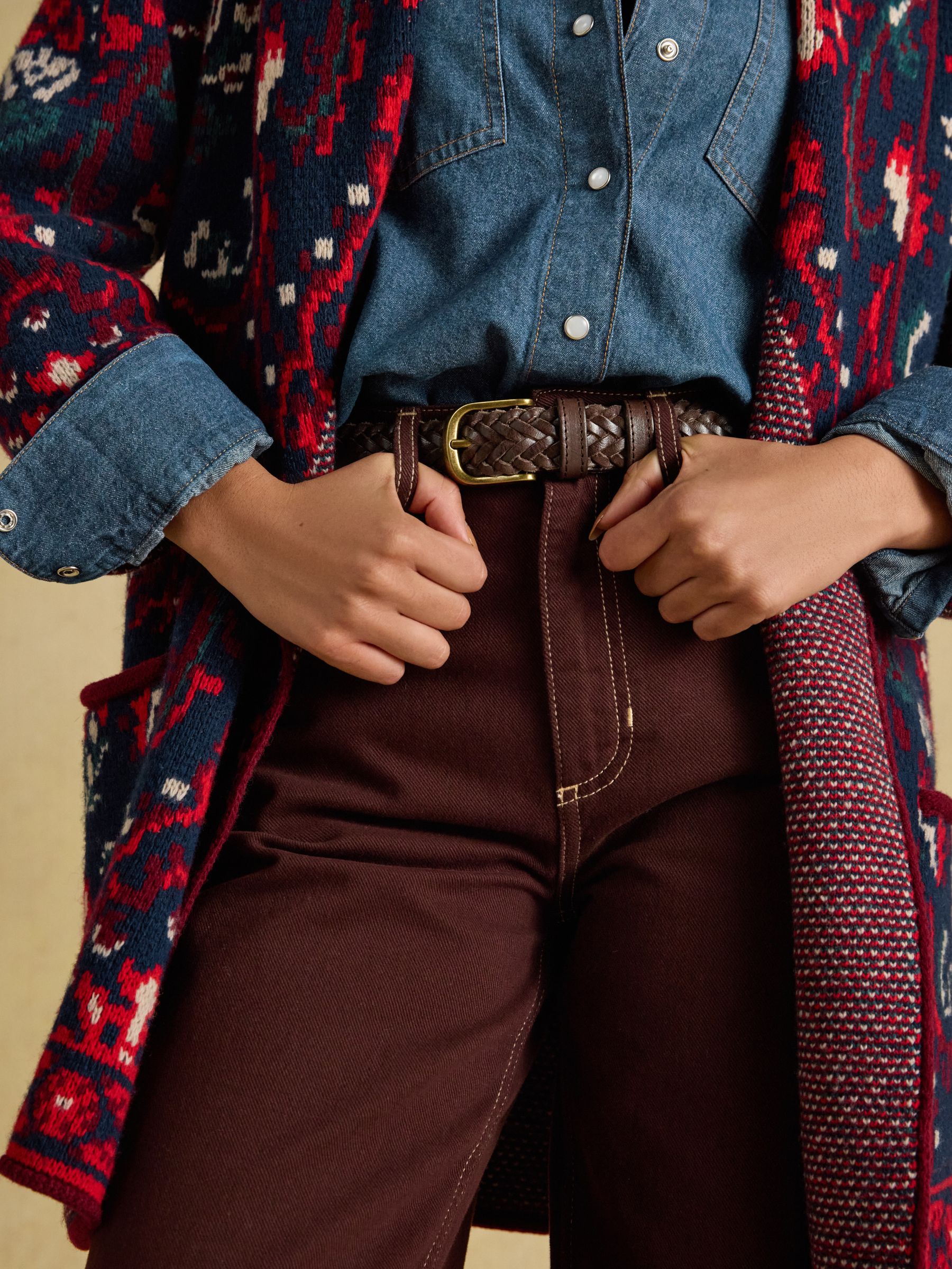 Red Wrap Floral Merino Wool Cardigan - Image 3 of 10