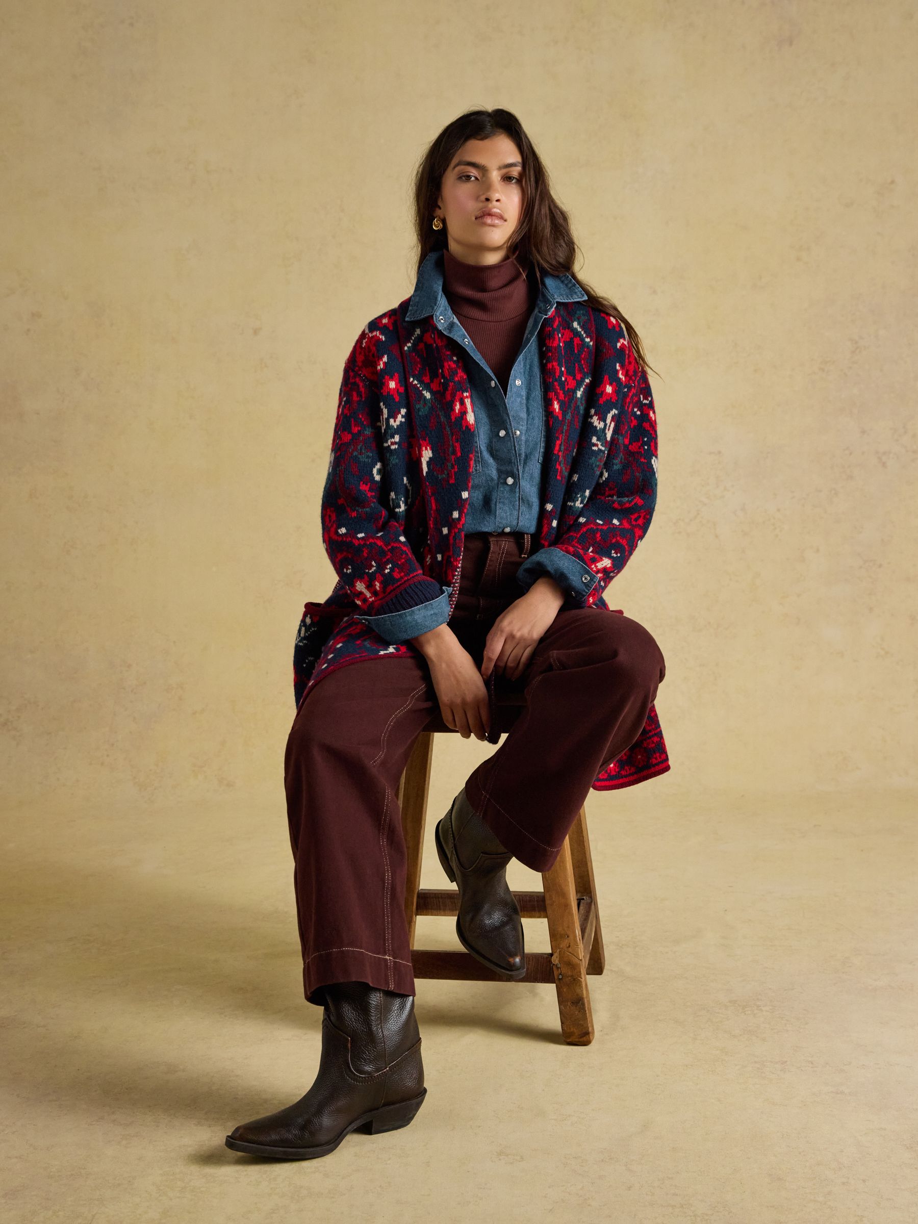 Red Wrap Floral Merino Wool Cardigan - Image 4 of 10