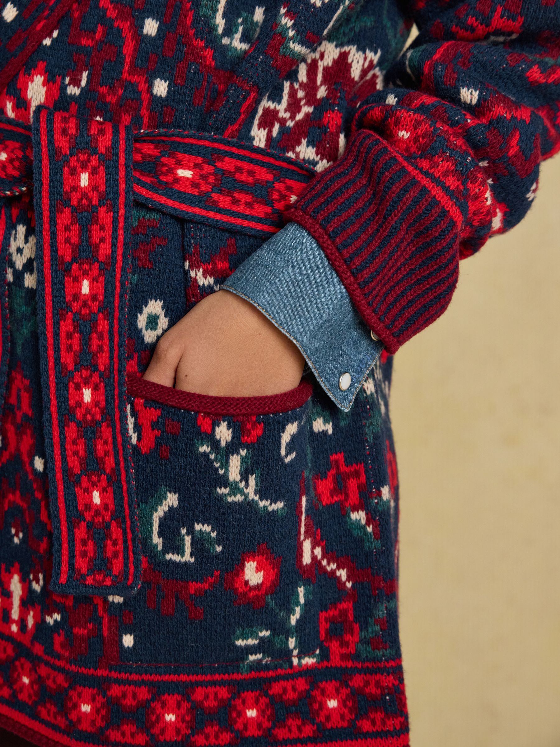 Red Wrap Floral Merino Wool Cardigan - Image 5 of 10