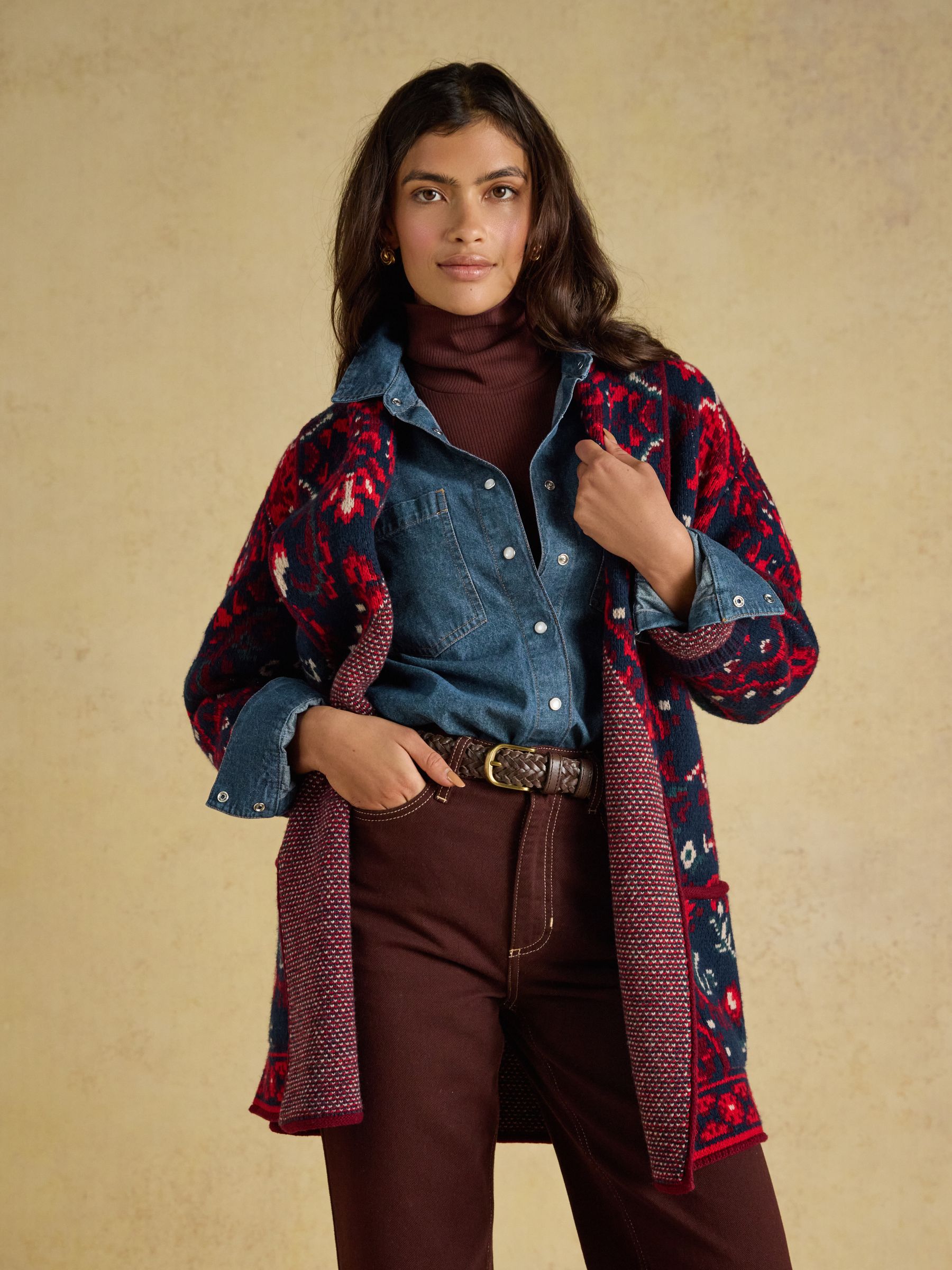 Red Wrap Floral Merino Wool Cardigan - Image 6 of 10
