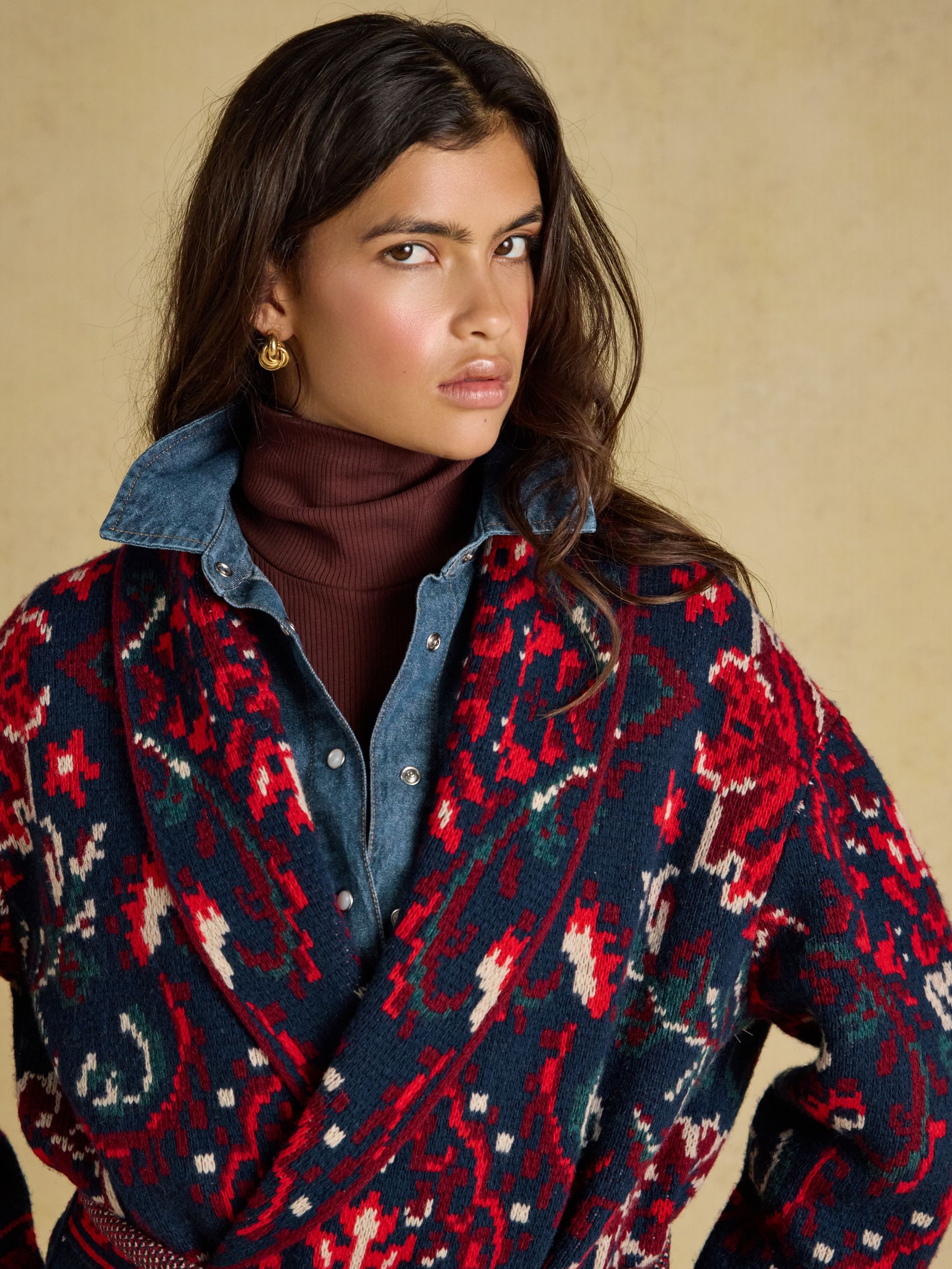 Red Wrap Floral Merino Wool Cardigan - Image 7 of 10