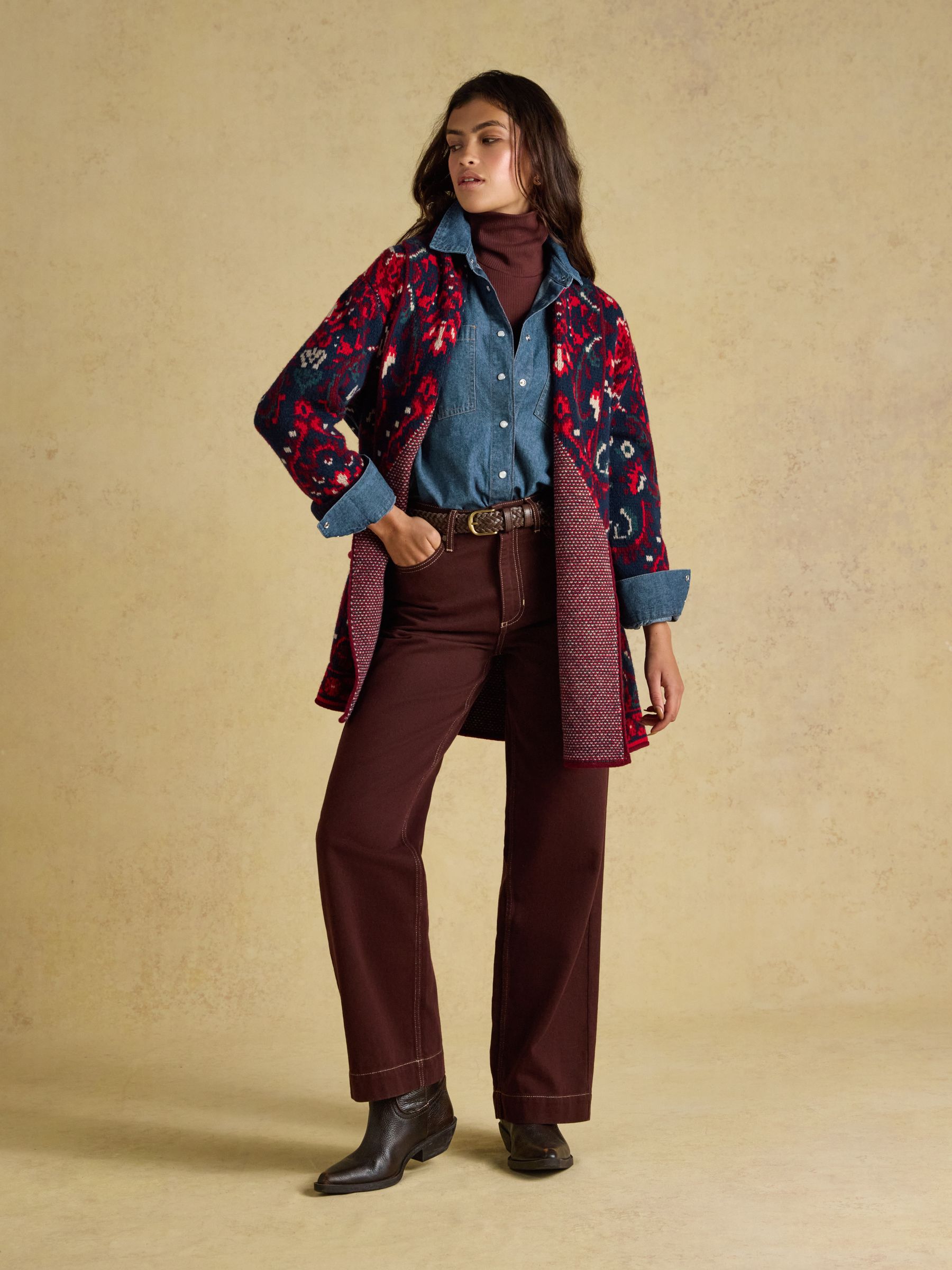 Red Wrap Floral Merino Wool Cardigan - Image 8 of 10