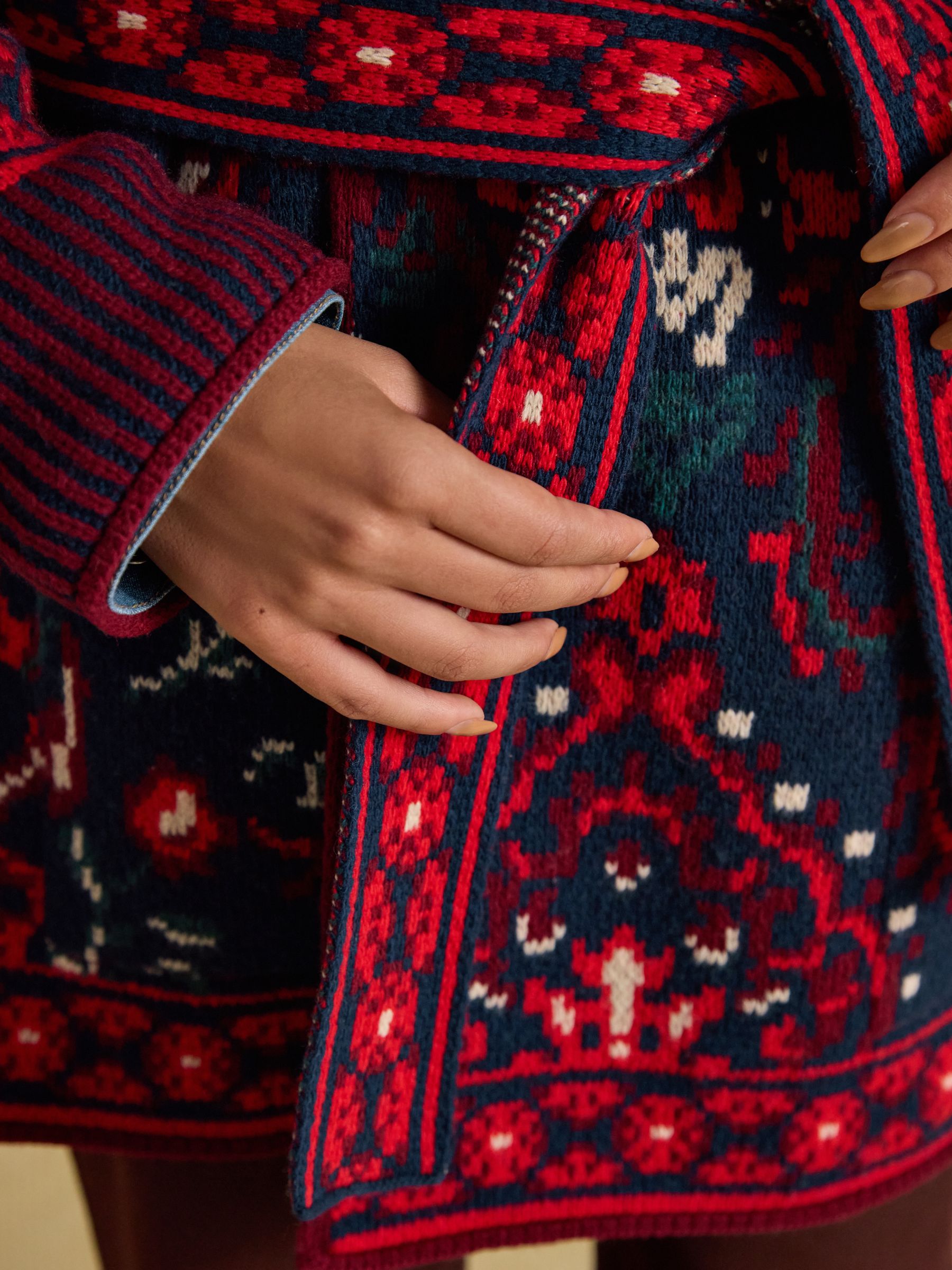 Red Wrap Floral Merino Wool Cardigan - Image 9 of 10