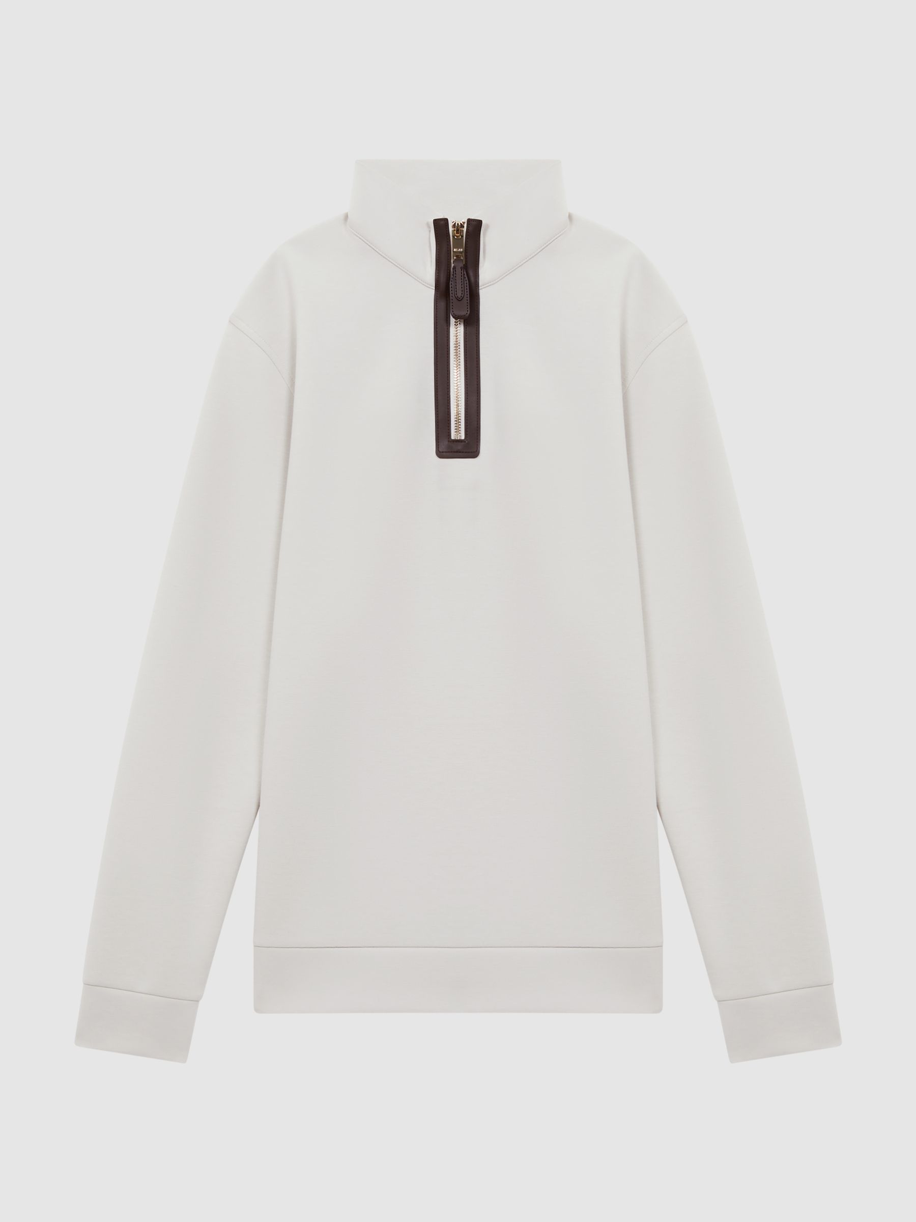 Contrast Half-Zip Funnel Neck Jumper in Off White - Image 2 of 6 Contrast Half-Zip Funnel Neck Jumper in Off White - Image 2 of 6