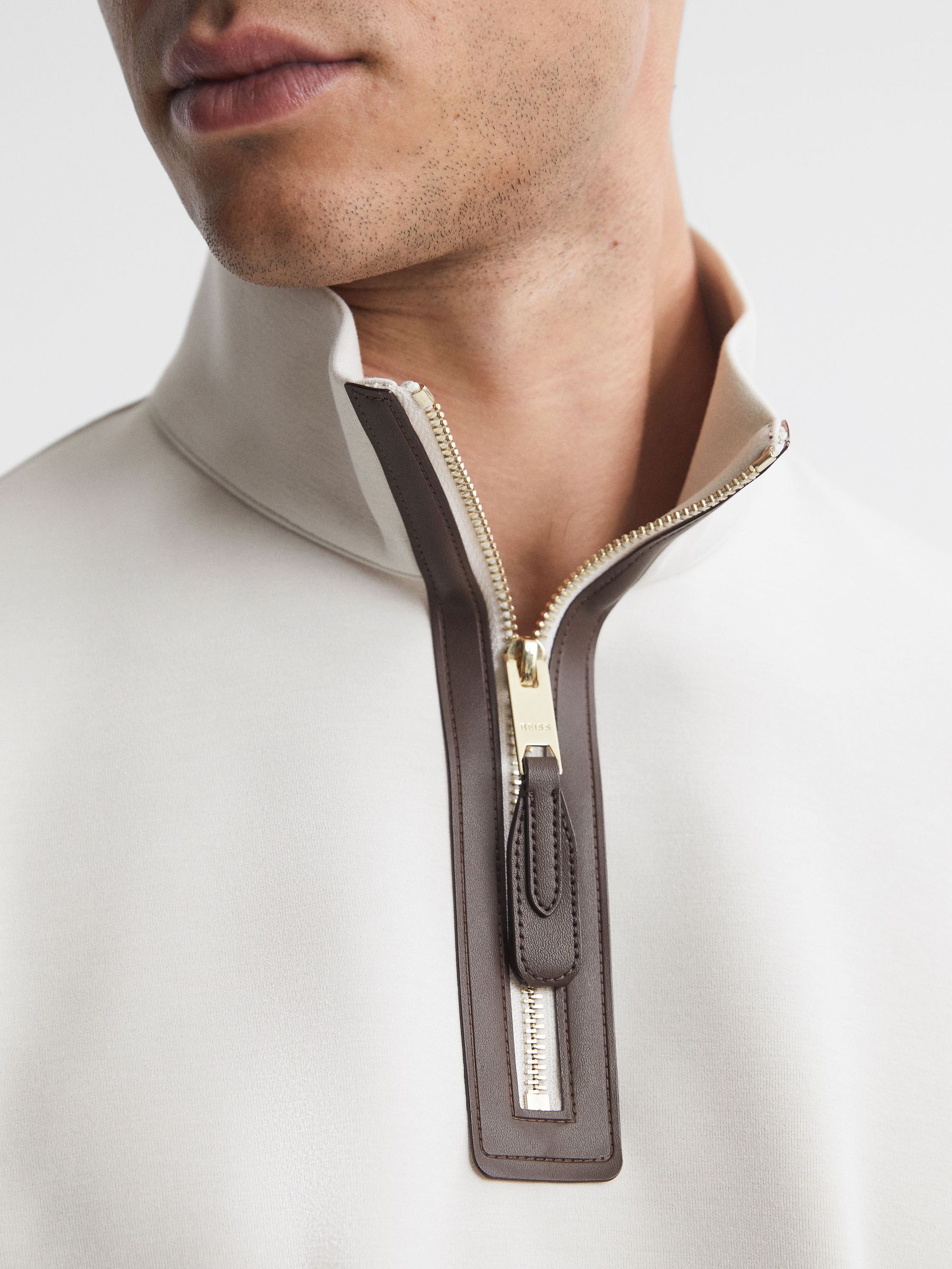 Contrast Half-Zip Funnel Neck Jumper in Off White - Image 4 of 6