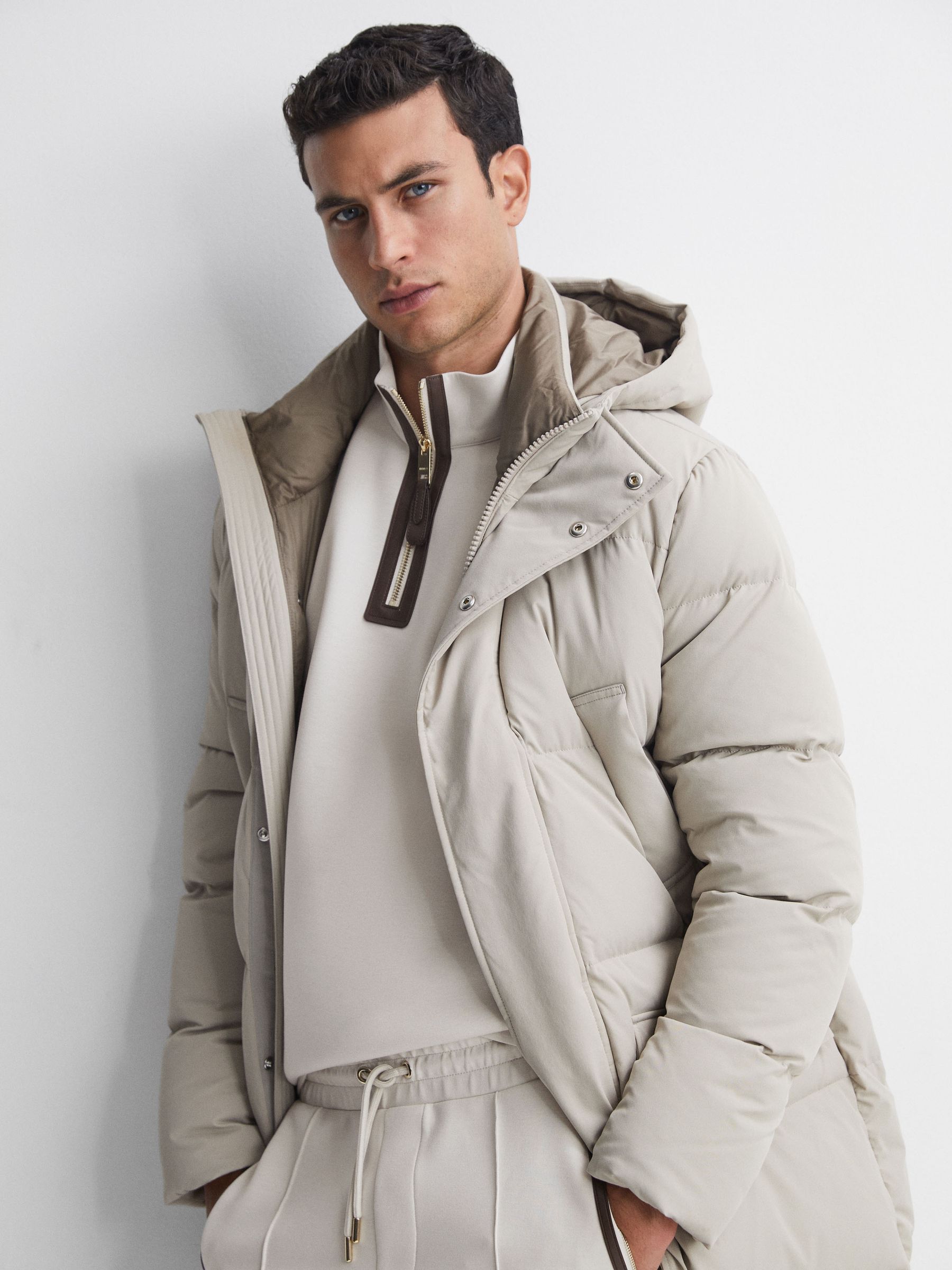 Contrast Half-Zip Funnel Neck Jumper in Off White - Image 5 of 6