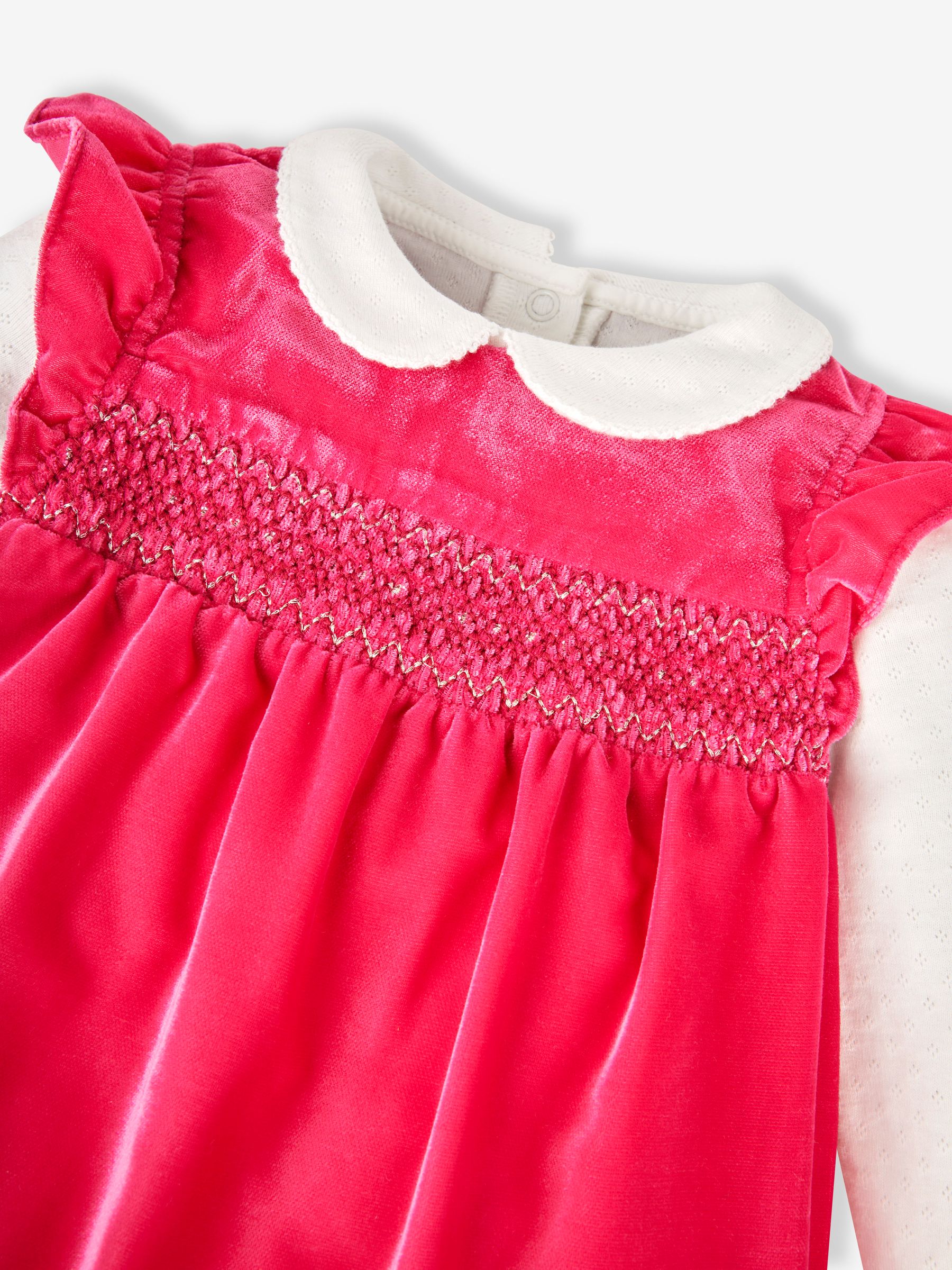 Rose Pink 2-Piece Smocked Velvet Baby Dress & Body Set - Image 3 of 3