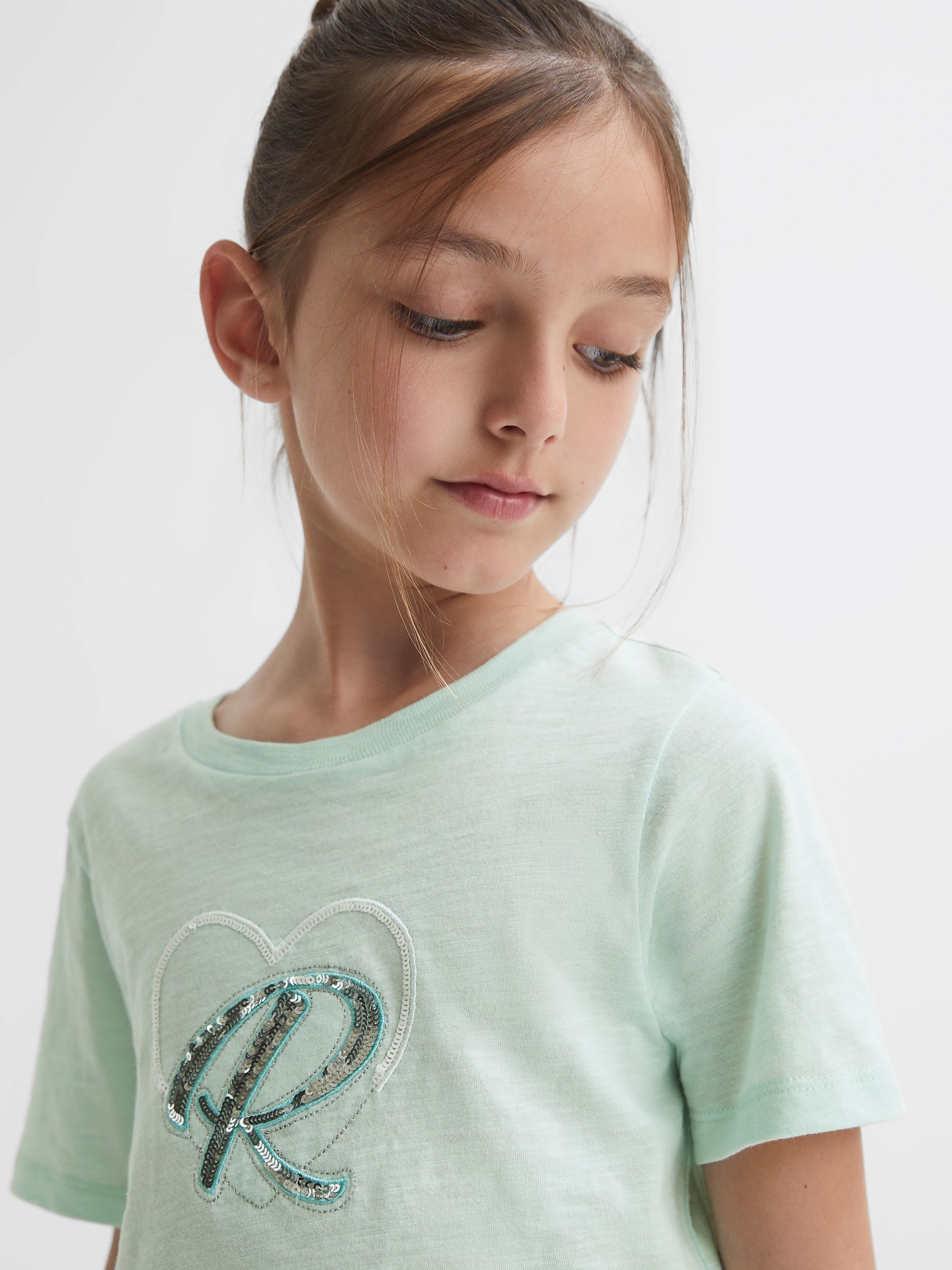 4-9 yrs Embellished Crew Neck T-Shirt in Sage - Image 1 of 6