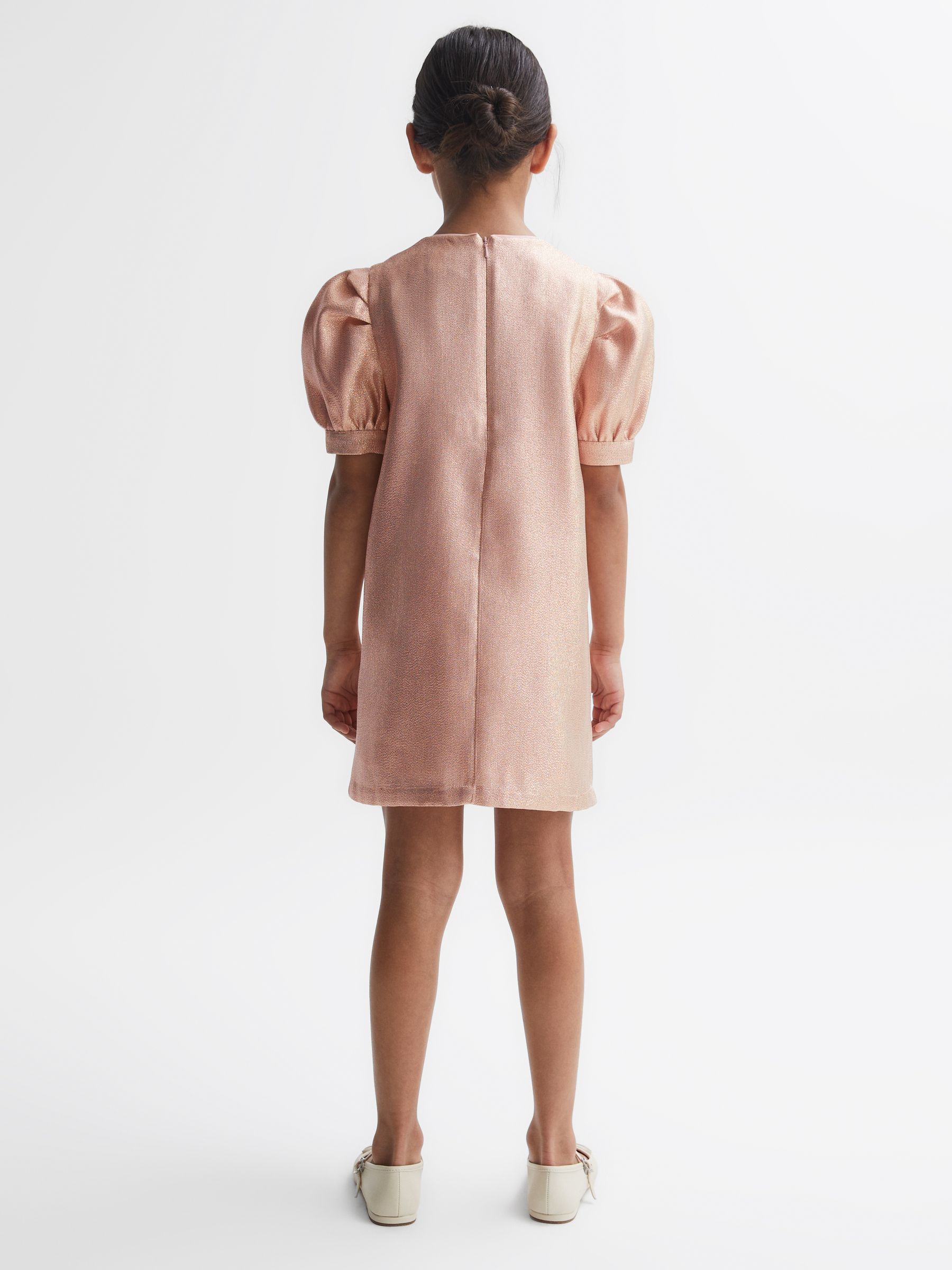 9-14 yrs Metallic Puff Sleeve Dress in Pink - Image 5 of 6
