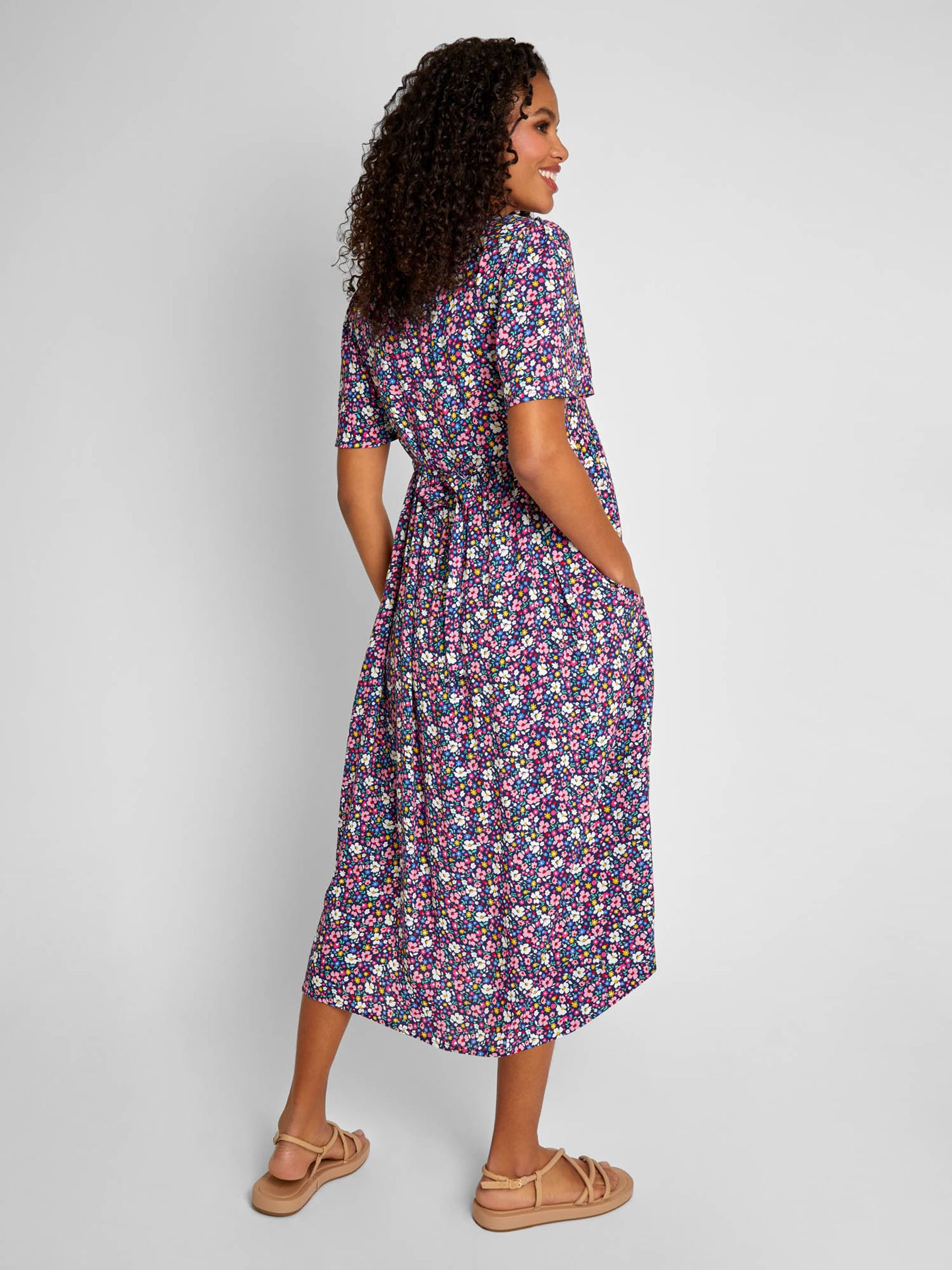 Pink Floral Print V-Neck Maternity Midi Dress - Image 3 of 5