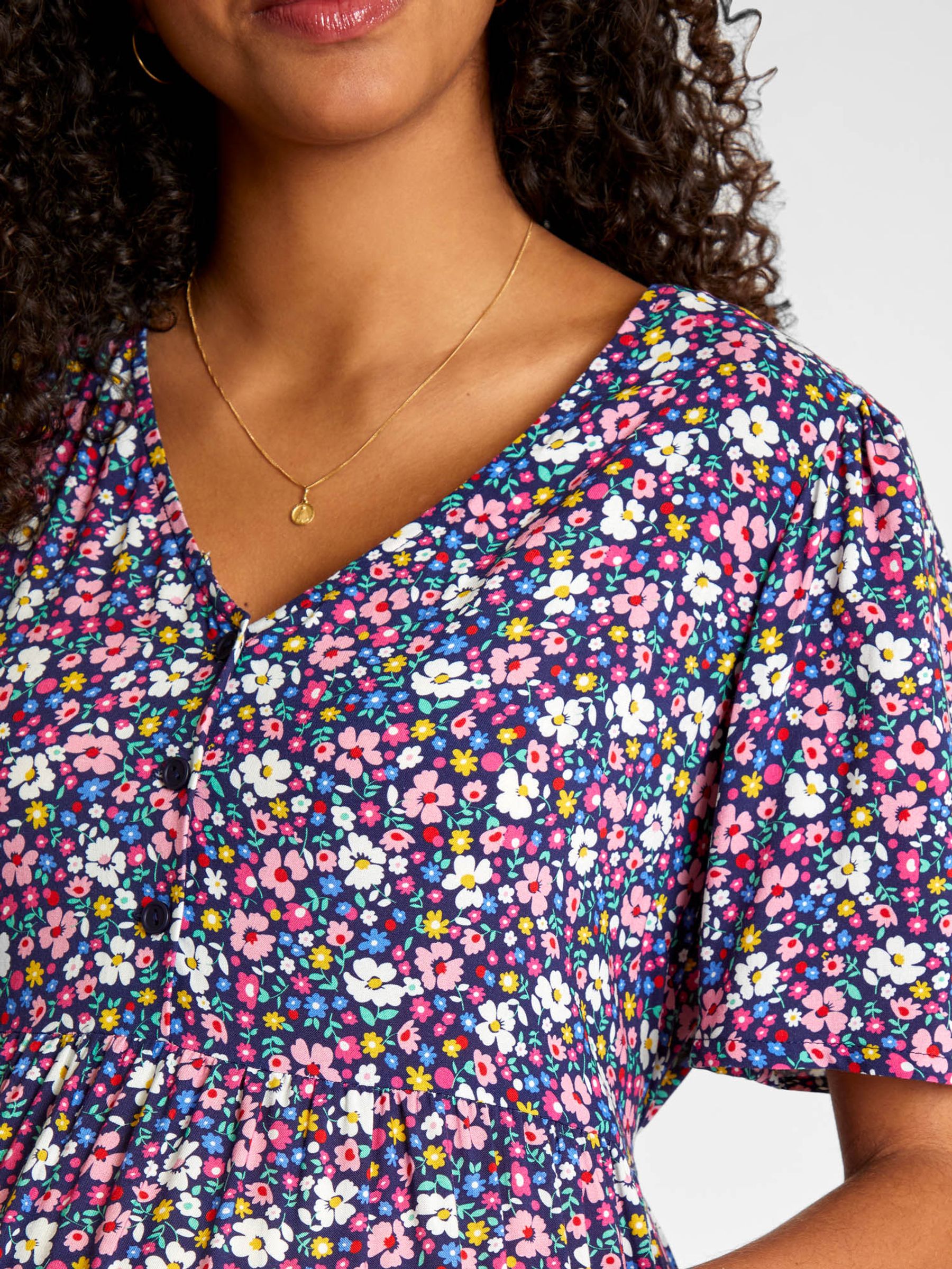 Pink Floral Print V-Neck Maternity Midi Dress - Image 4 of 5