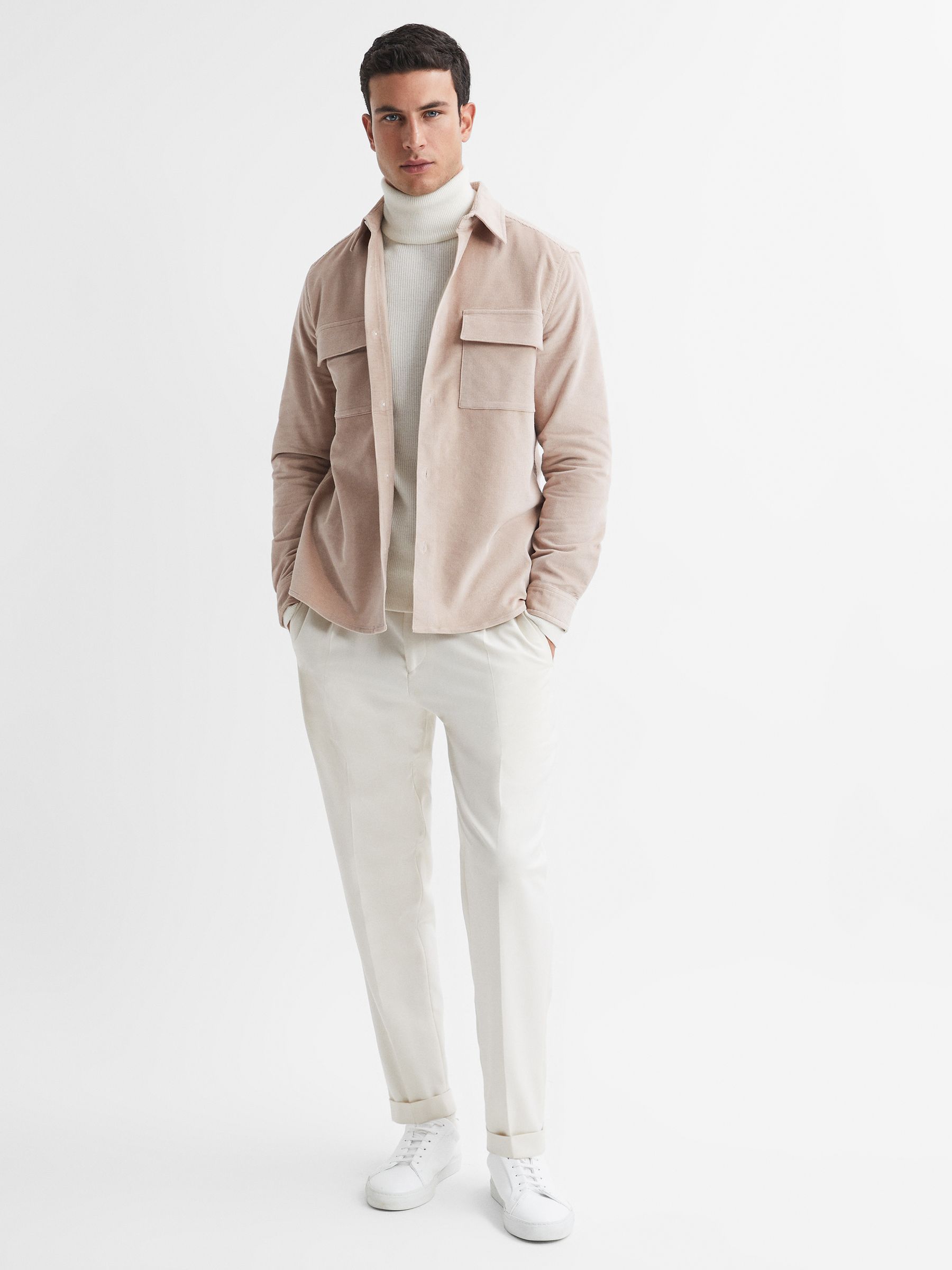 Corduroy Button-Through Overshirt in Stone - Image 3 of 5