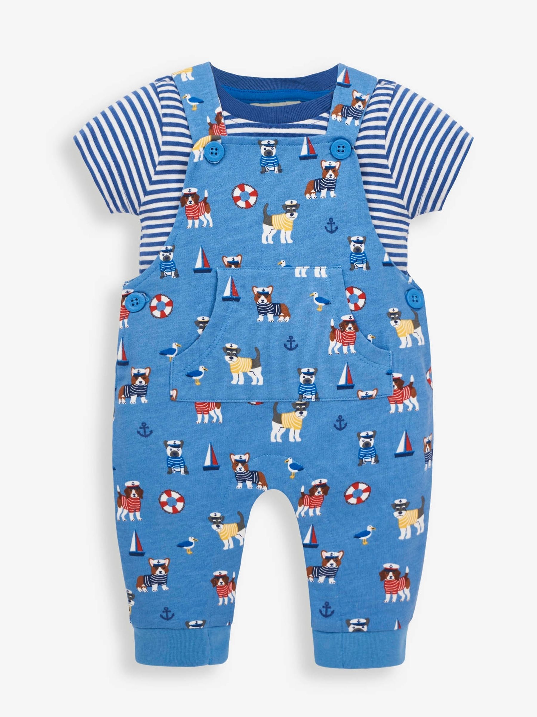 Indigo 2-Piece Nautical Dog Print Baby Dungarees Set - Image 1 of 3
