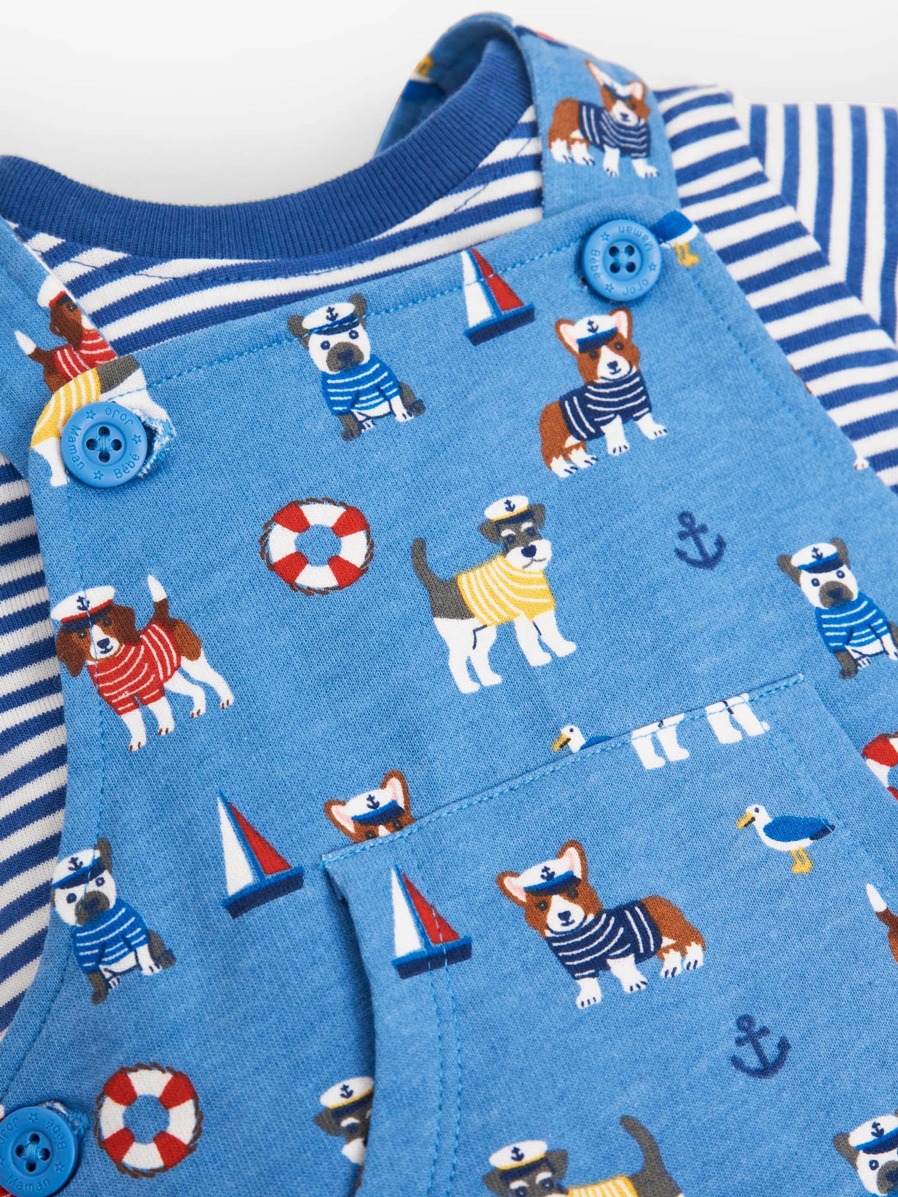Indigo 2-Piece Nautical Dog Print Baby Dungarees Set - Image 3 of 3