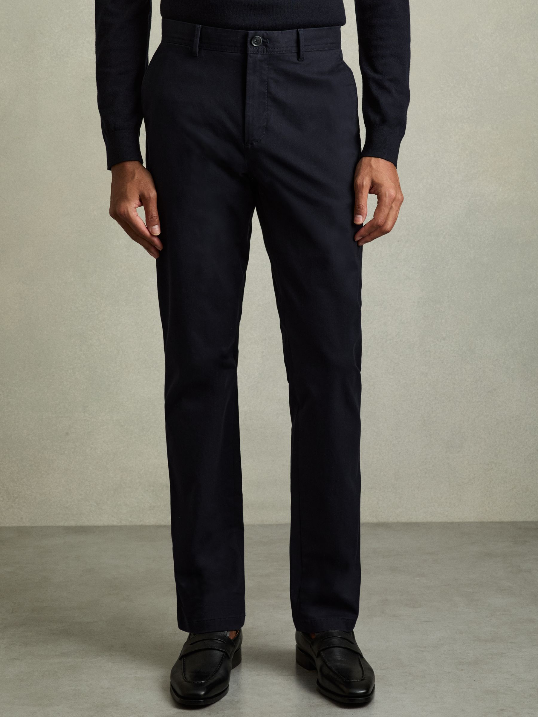 Slim Fit Washed Cotton Blend Chinos in Navy - Image 3 of 6