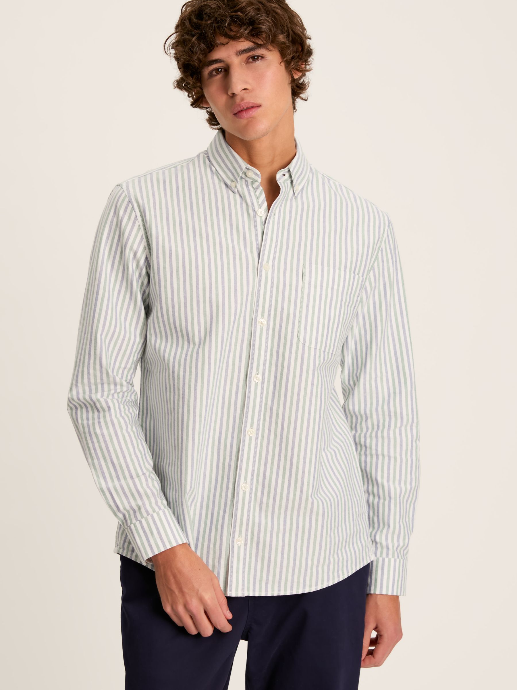 Oxford Blue/Green Striped Classic Fit Shirt - Image 1 of 6