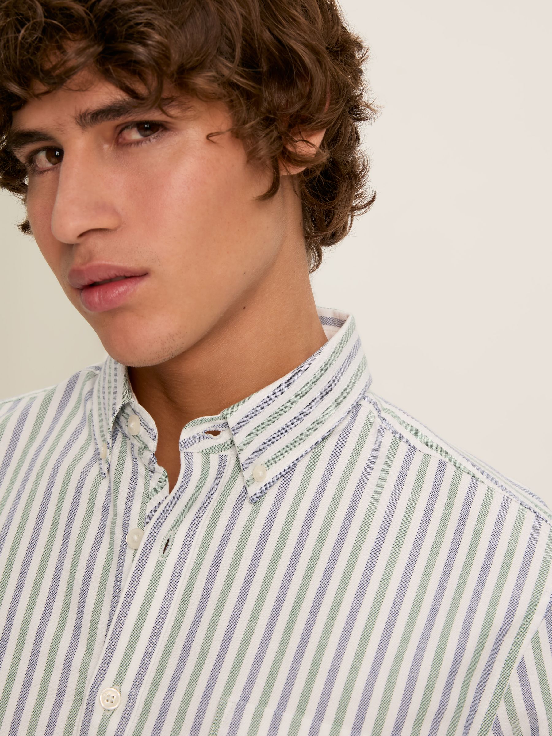 Oxford Blue/Green Striped Classic Fit Shirt - Image 4 of 6