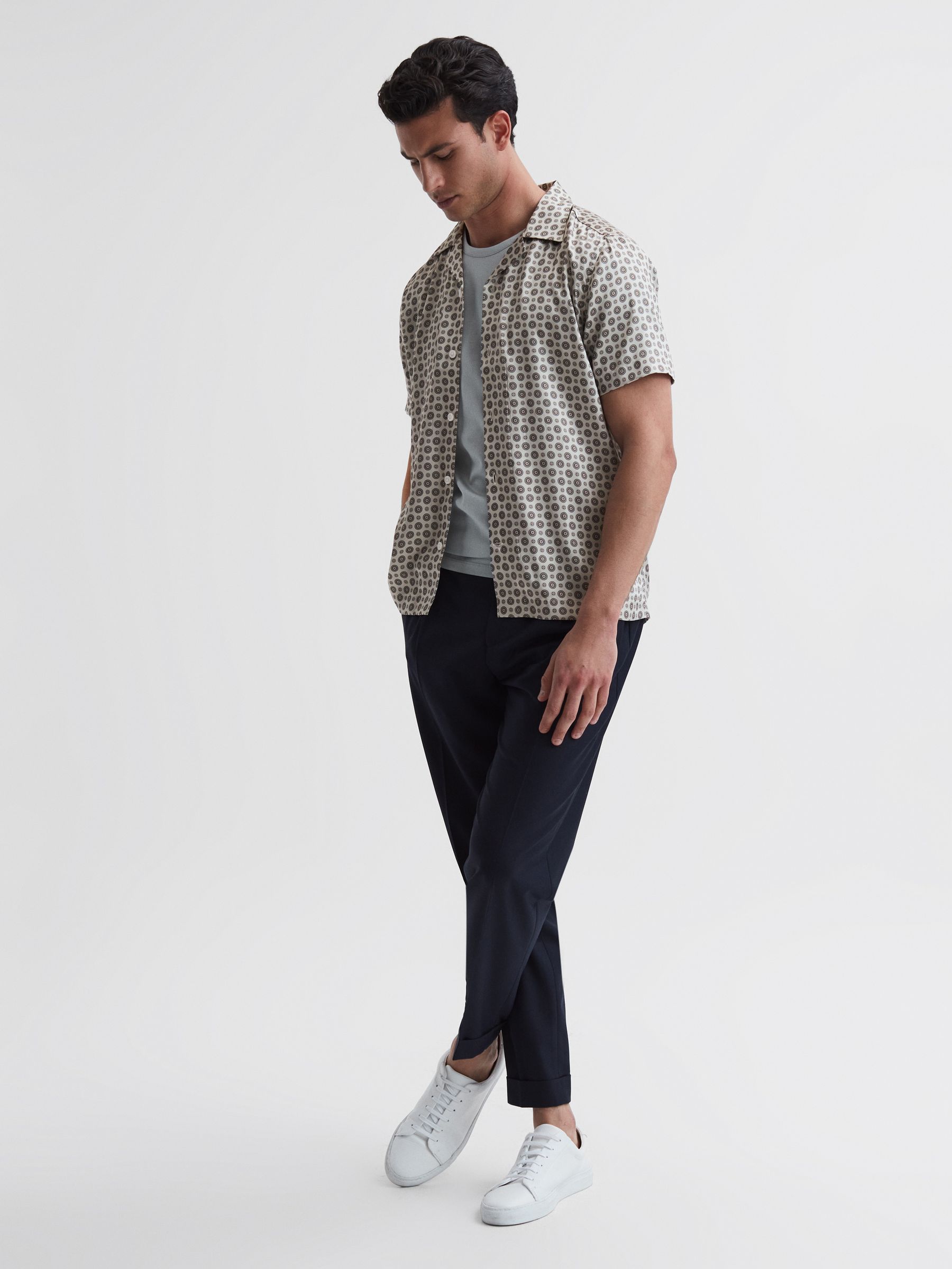 Printed Cuban Collar Shirt in Grey - Image 3 of 6