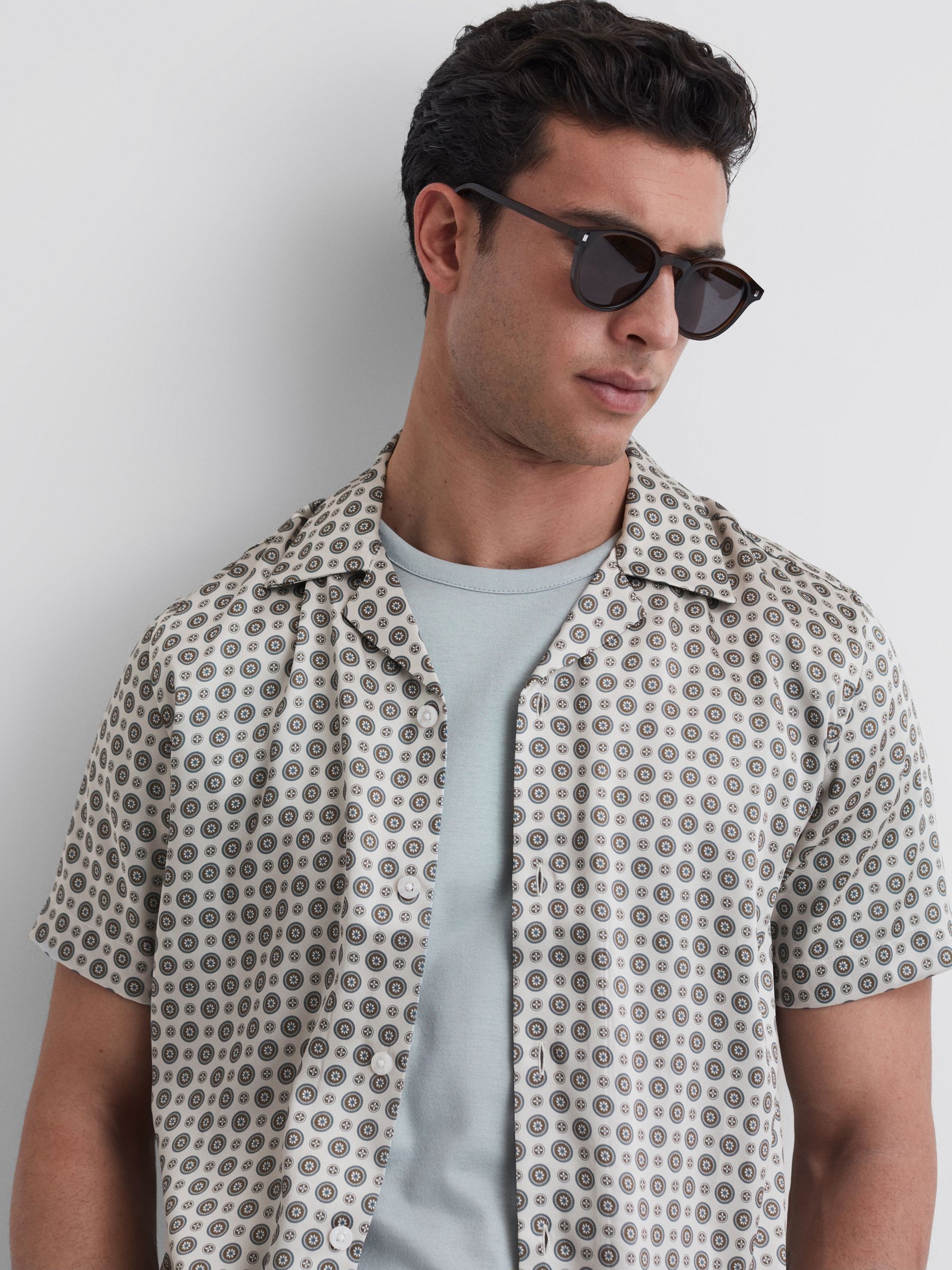 Printed Cuban Collar Shirt in Grey - Image 6 of 6